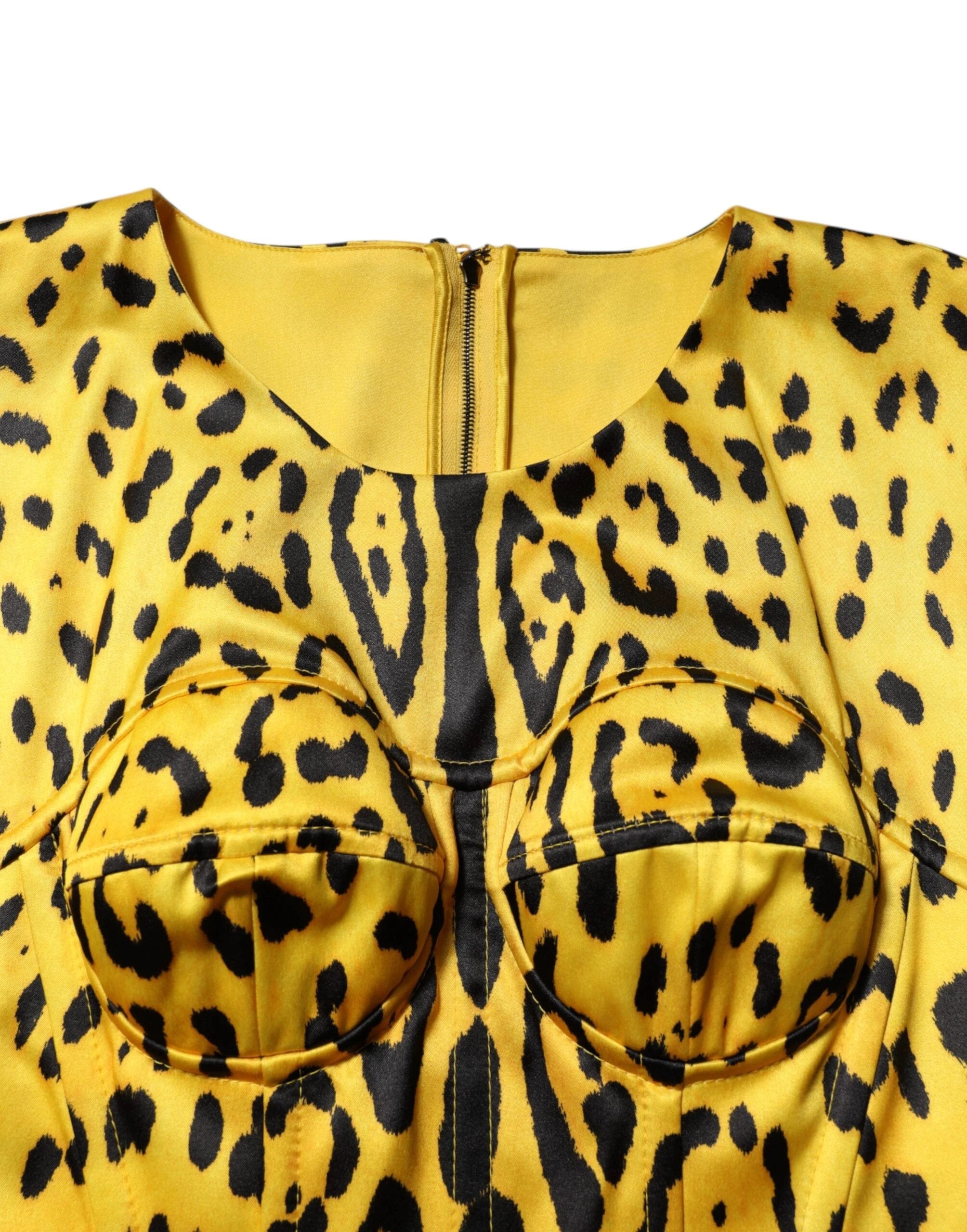 Dolce & Gabbana Yellow Polyester Leopard Midi Sheath Dress by Dolce & Gabbana