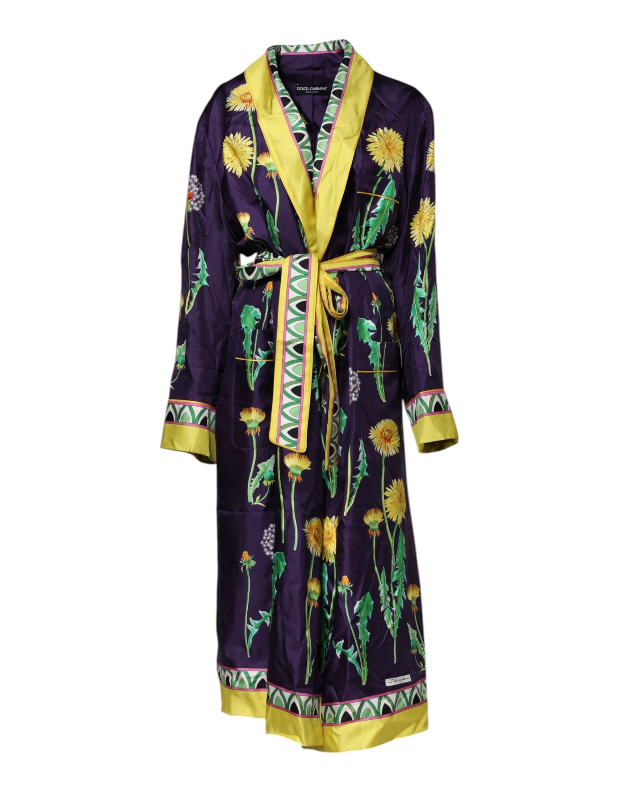 Dolce & Gabbana Blue Floral Print Silk Long Sleeves Wrap Robe by Dolce & Gabbana