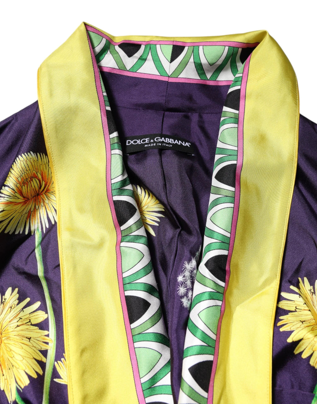 Dolce & Gabbana Blue Floral Print Silk Long Sleeves Wrap Robe by Dolce & Gabbana
