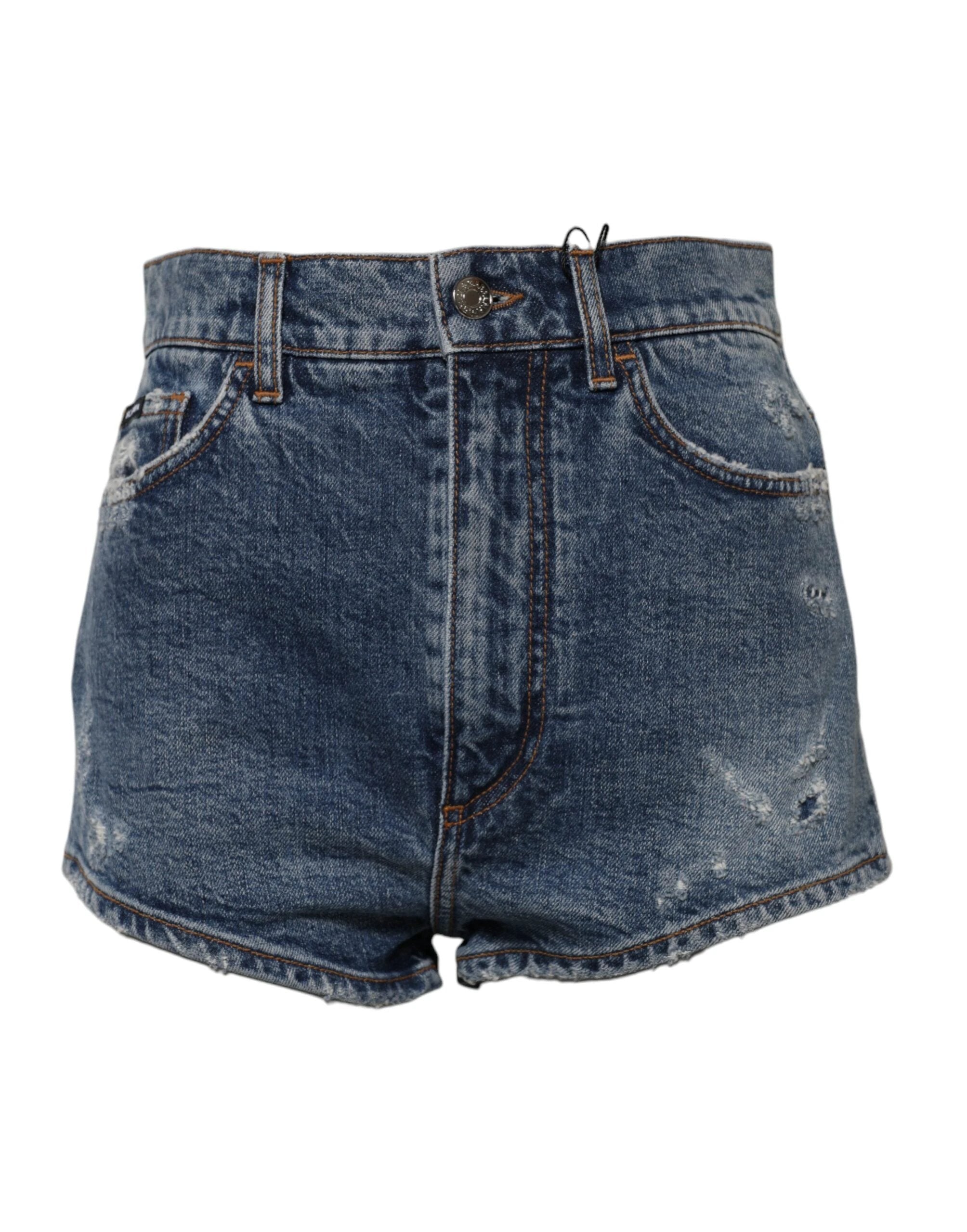 Dolce & Gabbana Blue Tattered Denim Cotton Hot Pants Shorts by Dolce & Gabbana