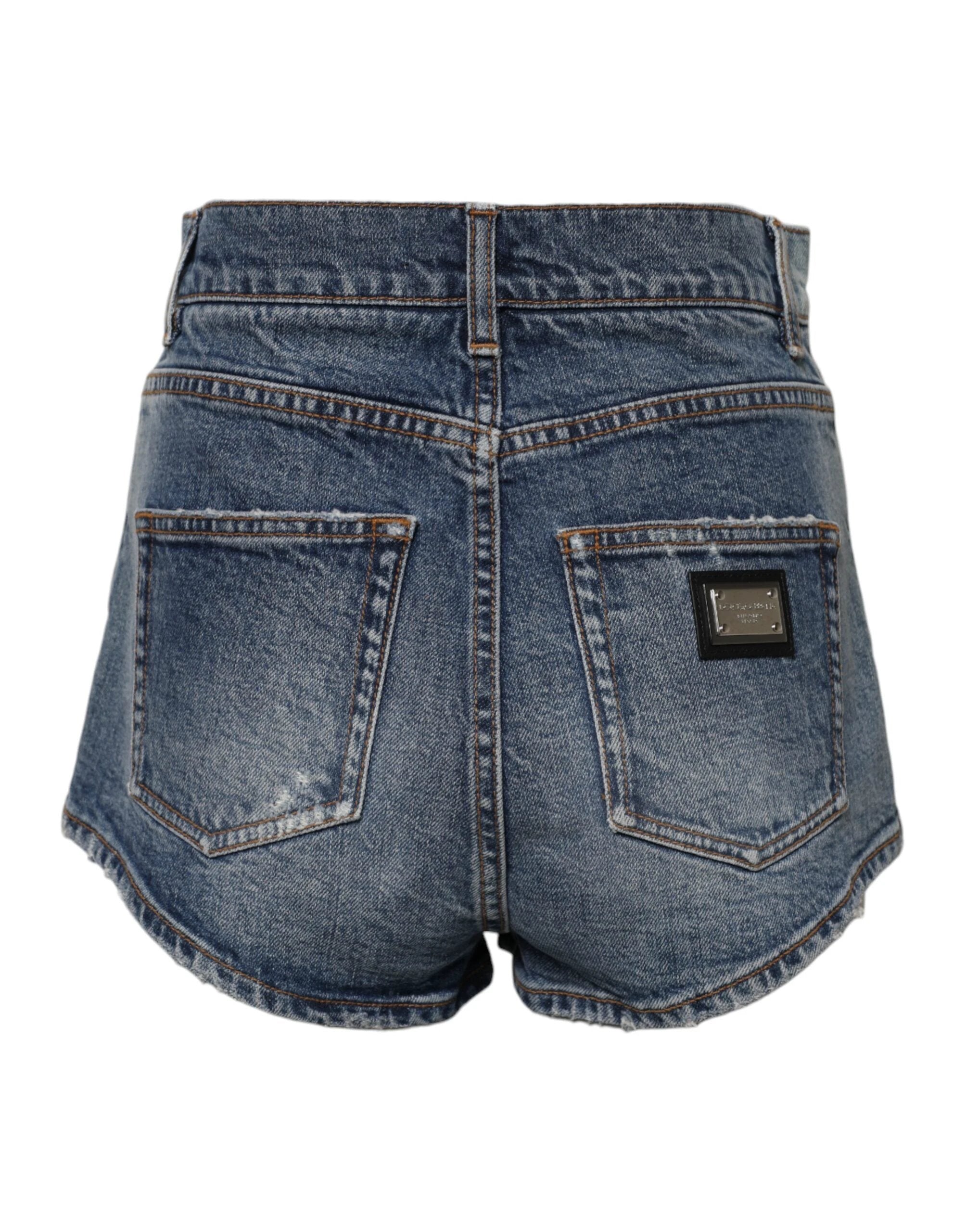 Dolce & Gabbana Blue Tattered Denim Cotton Hot Pants Shorts by Dolce & Gabbana