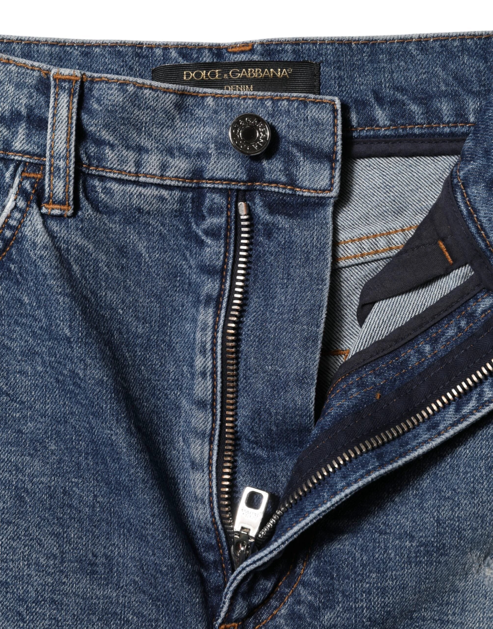 Dolce & Gabbana Blue Tattered Denim Cotton Hot Pants Shorts by Dolce & Gabbana