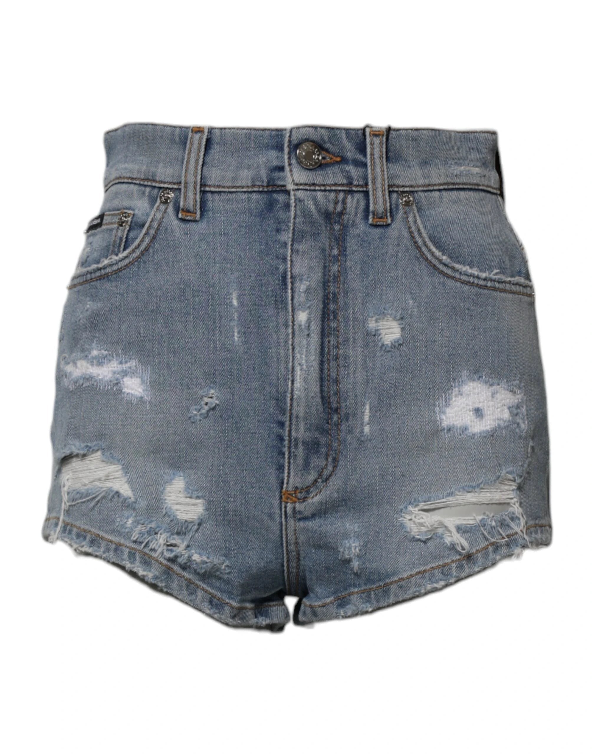 Dolce & Gabbana Blue Tattered Denim Cotton Hot Pants Shorts by Dolce & Gabbana