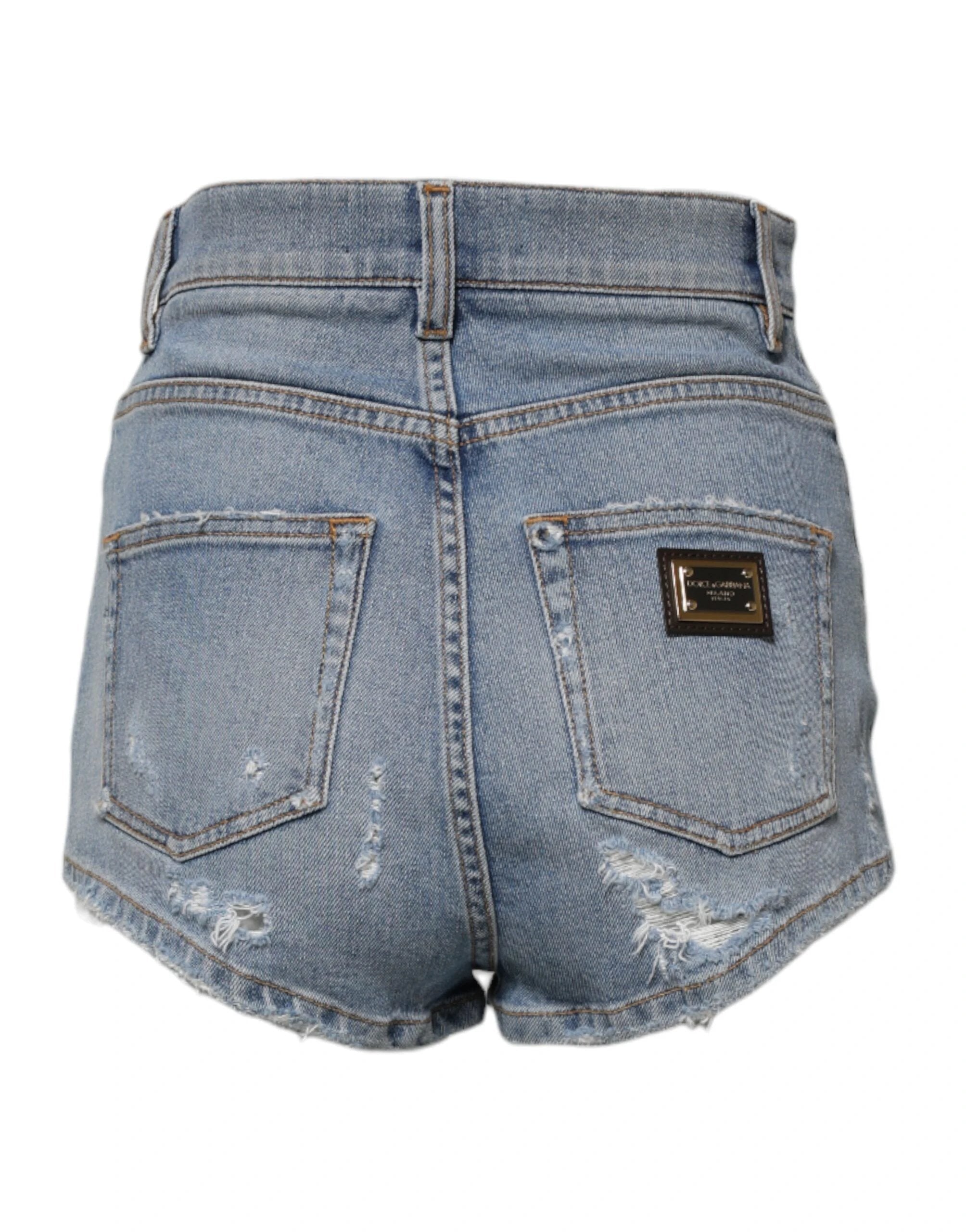 Dolce & Gabbana Blue Tattered Denim Cotton Hot Pants Shorts by Dolce & Gabbana