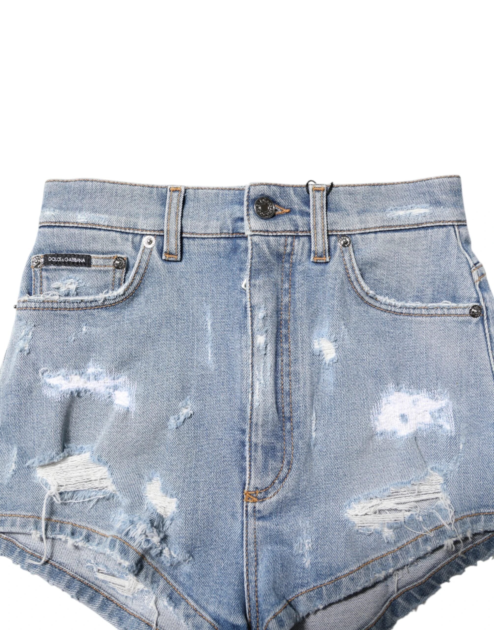 Dolce & Gabbana Blue Tattered Denim Cotton Hot Pants Shorts by Dolce & Gabbana