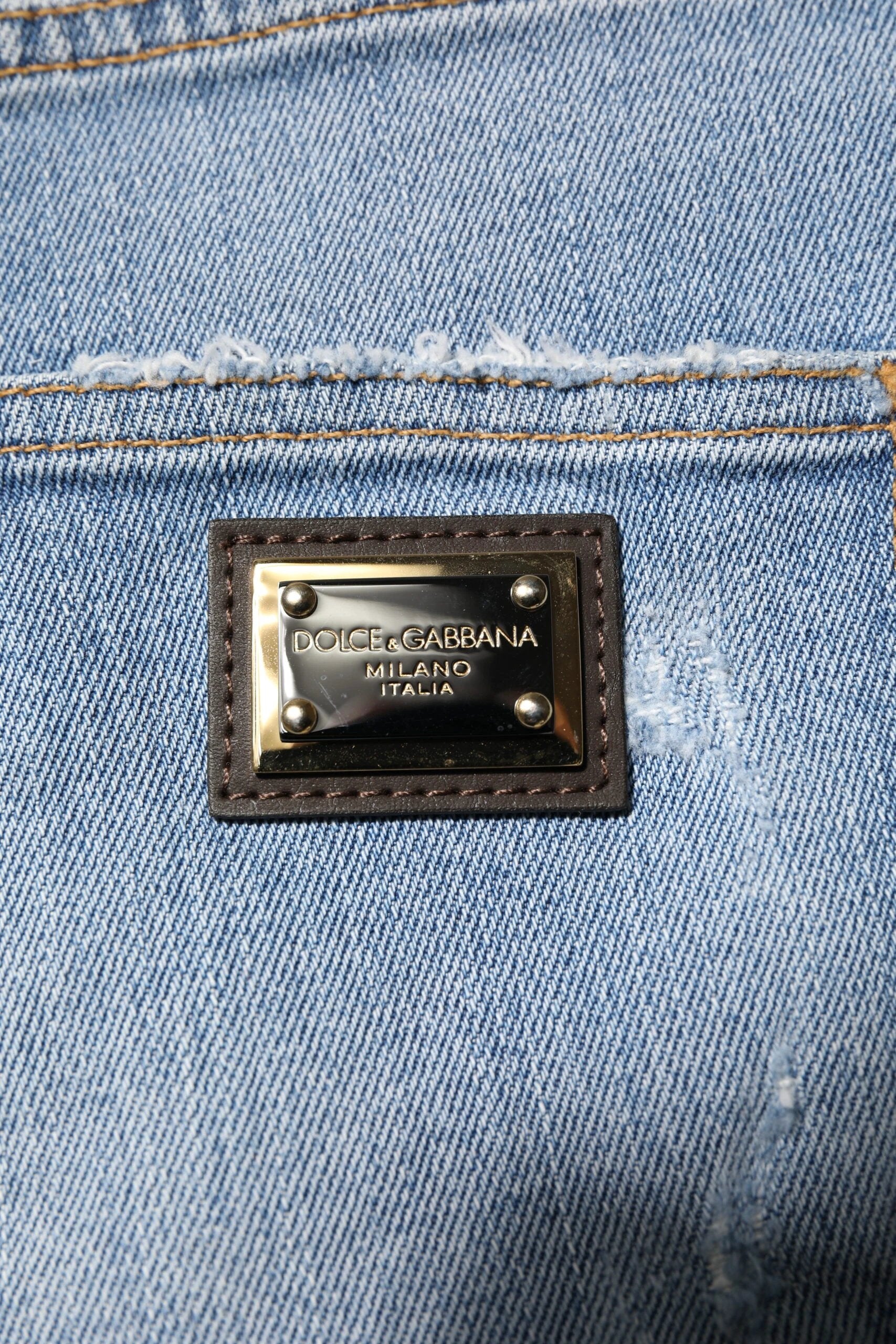 Dolce & Gabbana Blue Tattered Denim Cotton Hot Pants Shorts by Dolce & Gabbana