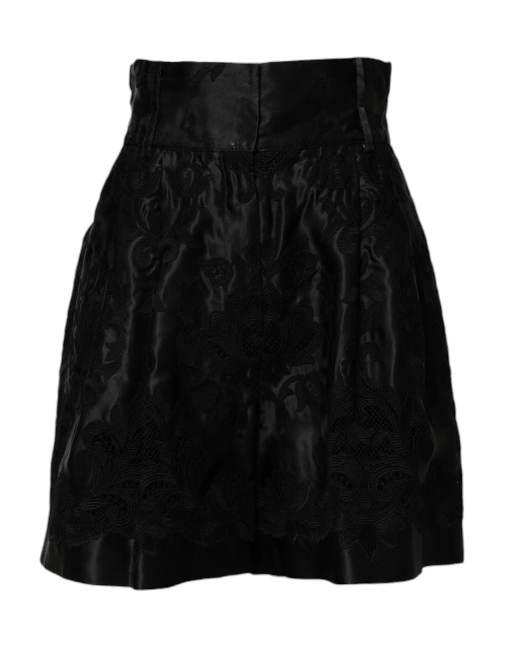 Dolce & Gabbana Black Floral Embroidery Silk High Waist Shorts by Dolce & Gabbana