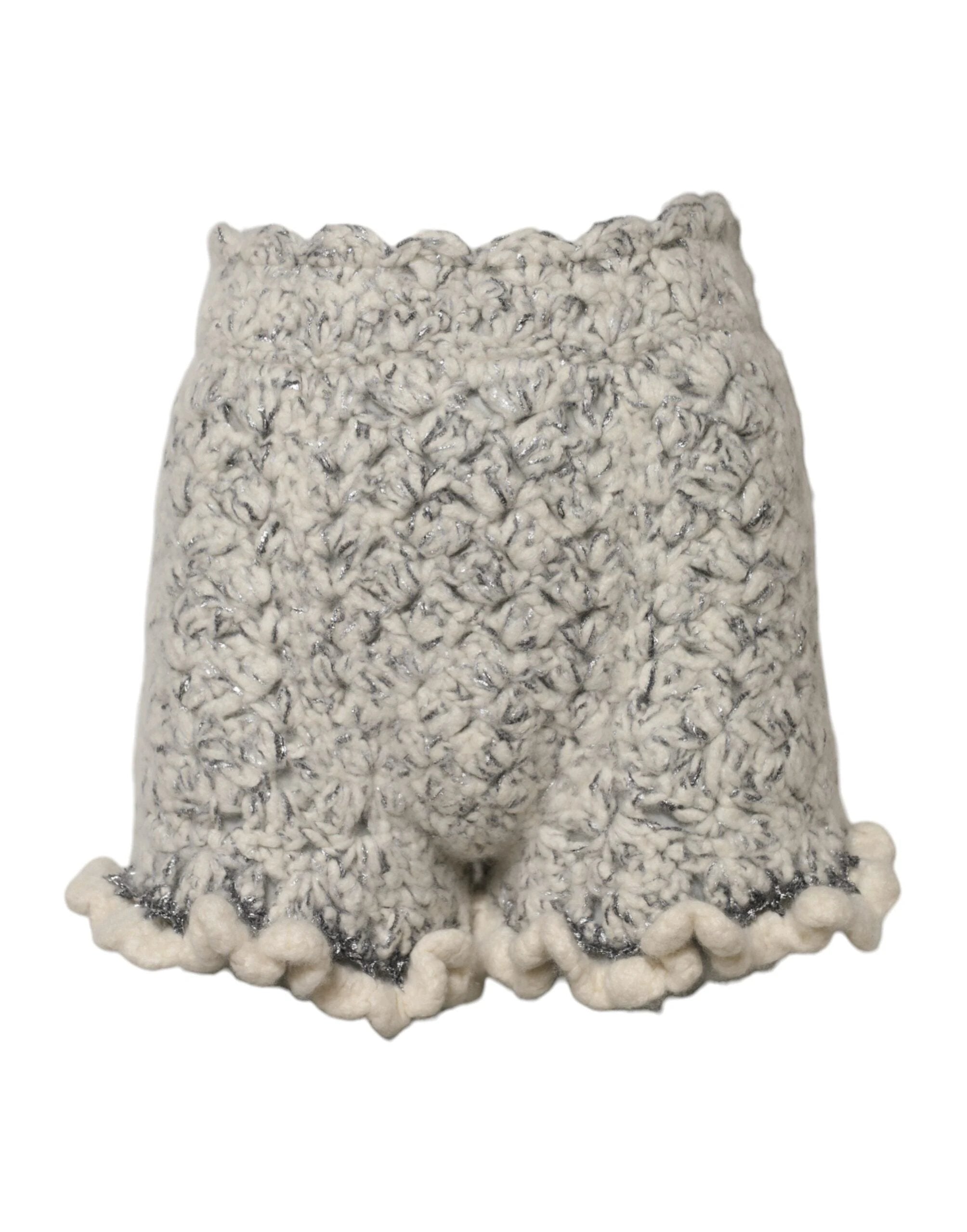 Dolce & Gabbana Metallic Bouclé Knit Cashmere Ruffled Shorts by Dolce & Gabbana