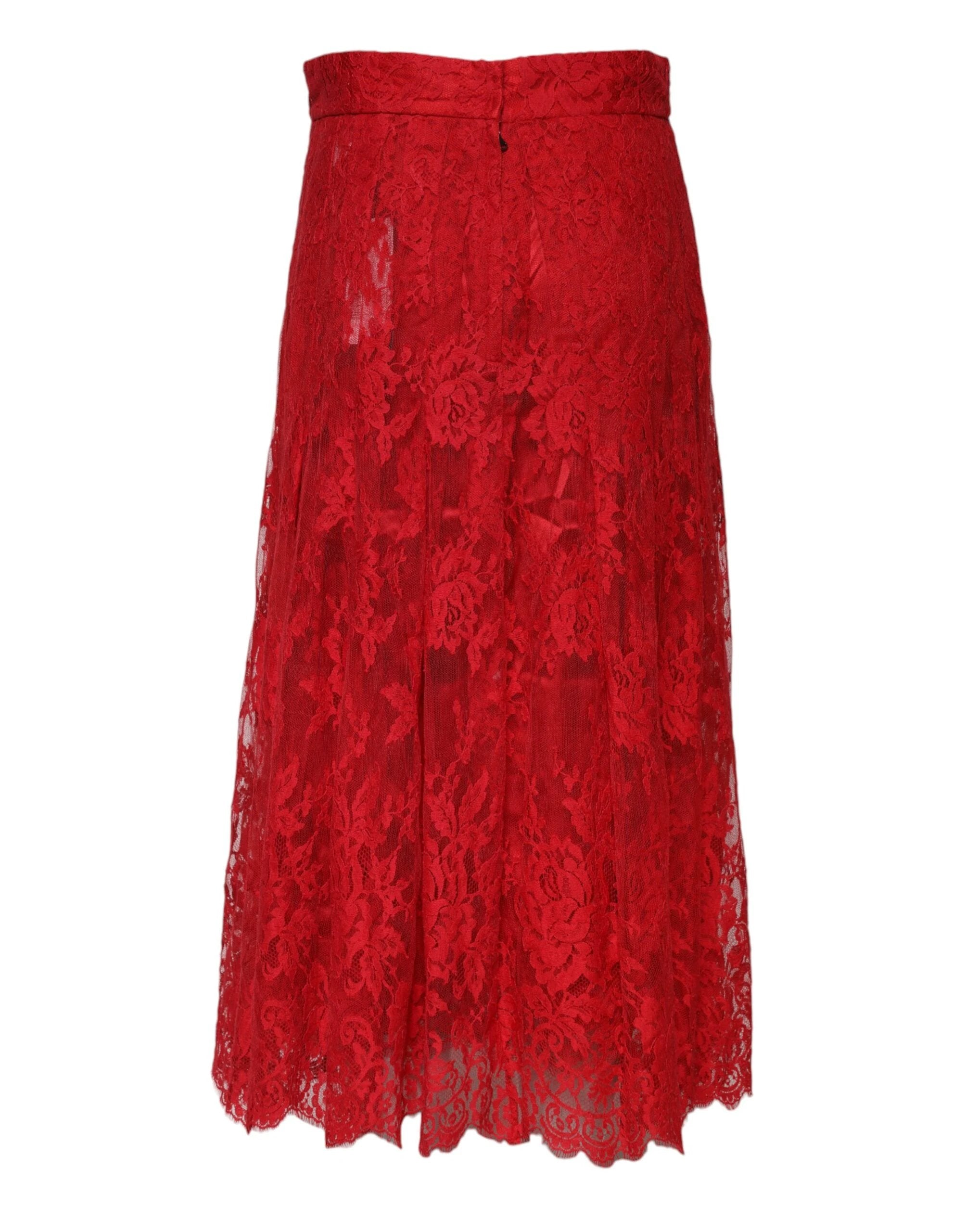 Dolce & Gabbana Red Cotton Floral Lace A-line Long Maxi Skirt by Dolce & Gabbana