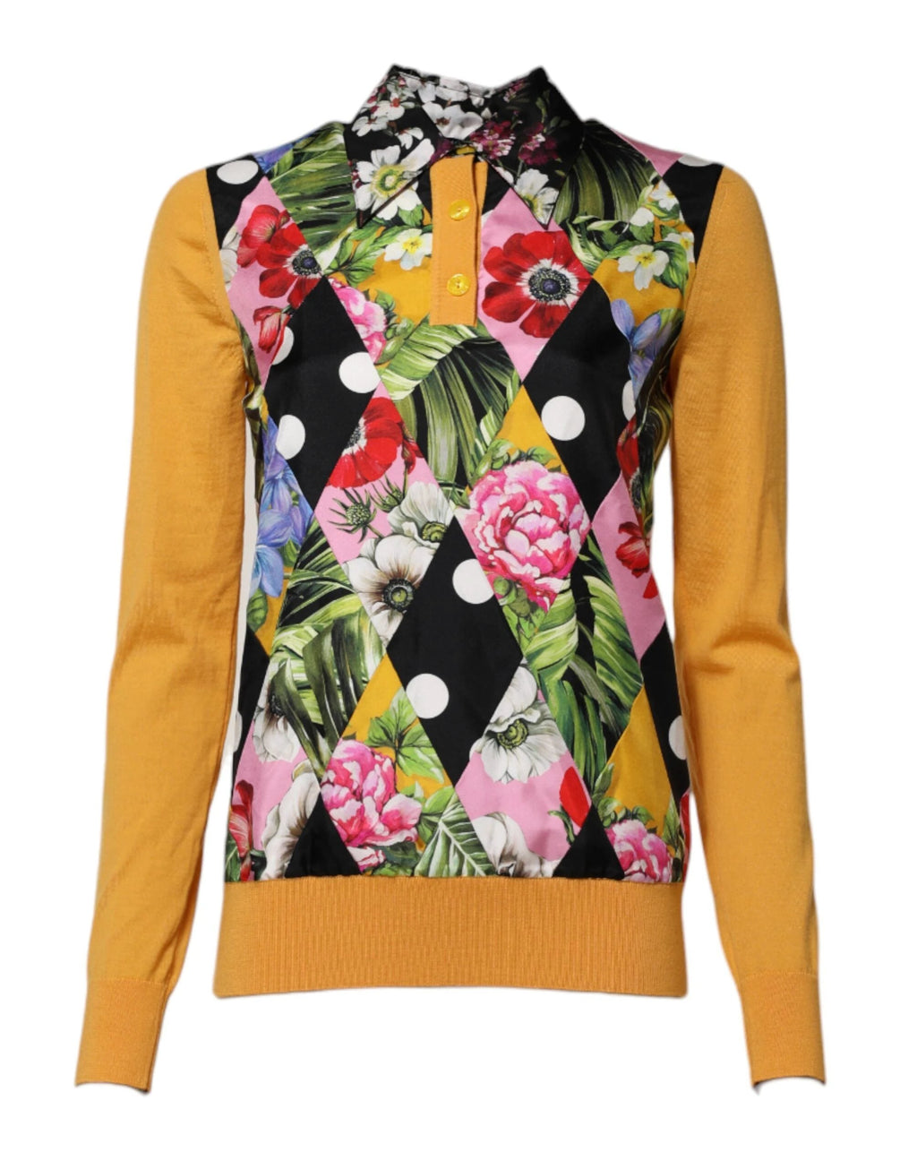 Dolce & Gabbana Multicolor Floral Long Sleeves Polo Top by Dolce & Gabbana