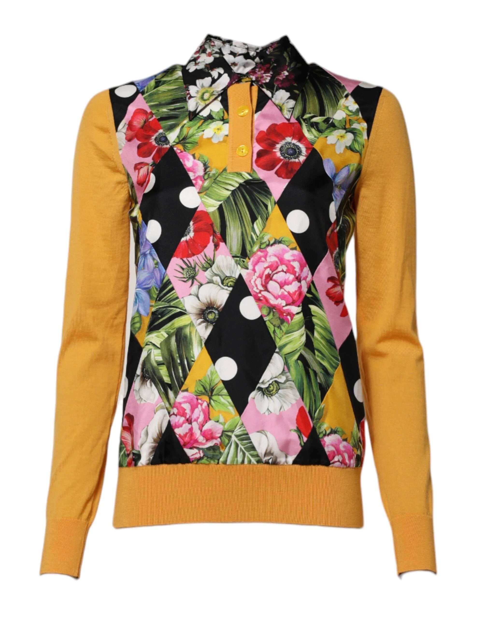 Dolce & Gabbana Multicolor Floral Long Sleeves Polo Top by Dolce & Gabbana