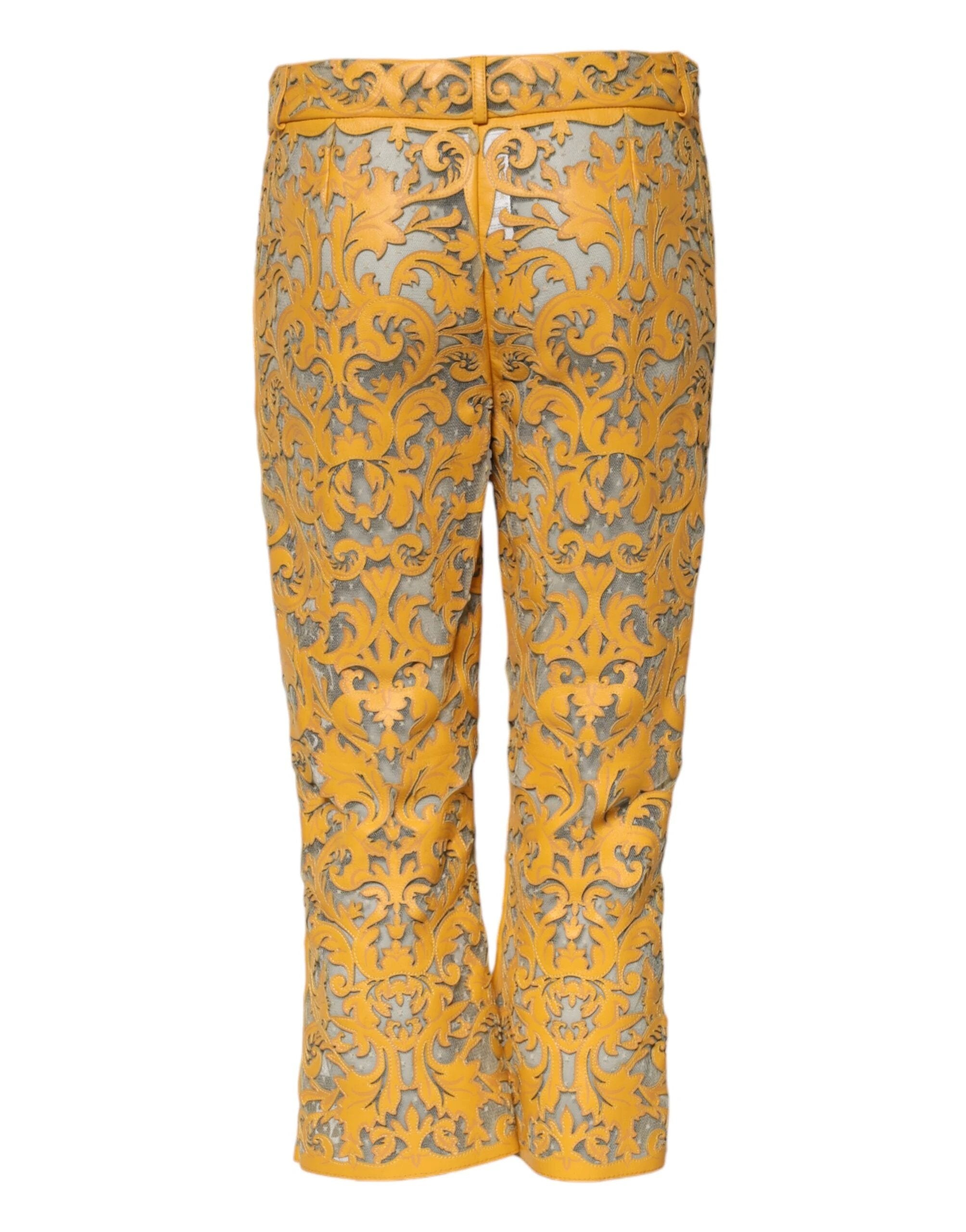 Dolce & Gabbana Yellow Floral Lace Mid Waist Capri Pants by Dolce & Gabbana