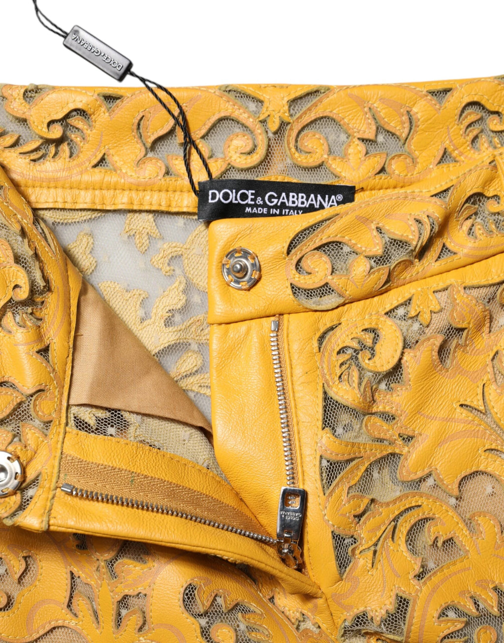 Dolce & Gabbana Yellow Floral Lace Mid Waist Capri Pants by Dolce & Gabbana