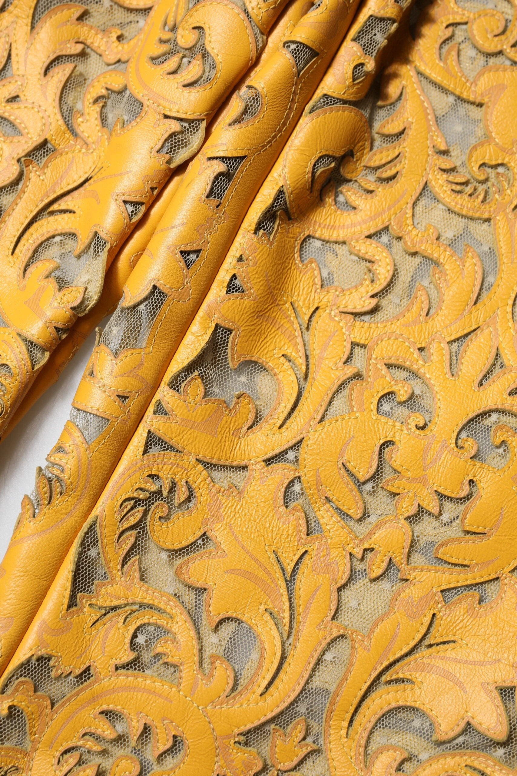 Dolce & Gabbana Yellow Floral Lace Mid Waist Capri Pants by Dolce & Gabbana