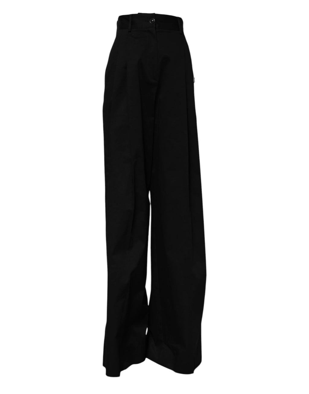 Dolce & Gabbana Black Cotton HighWaist Wide Leg Pants by Dolce & Gabbana