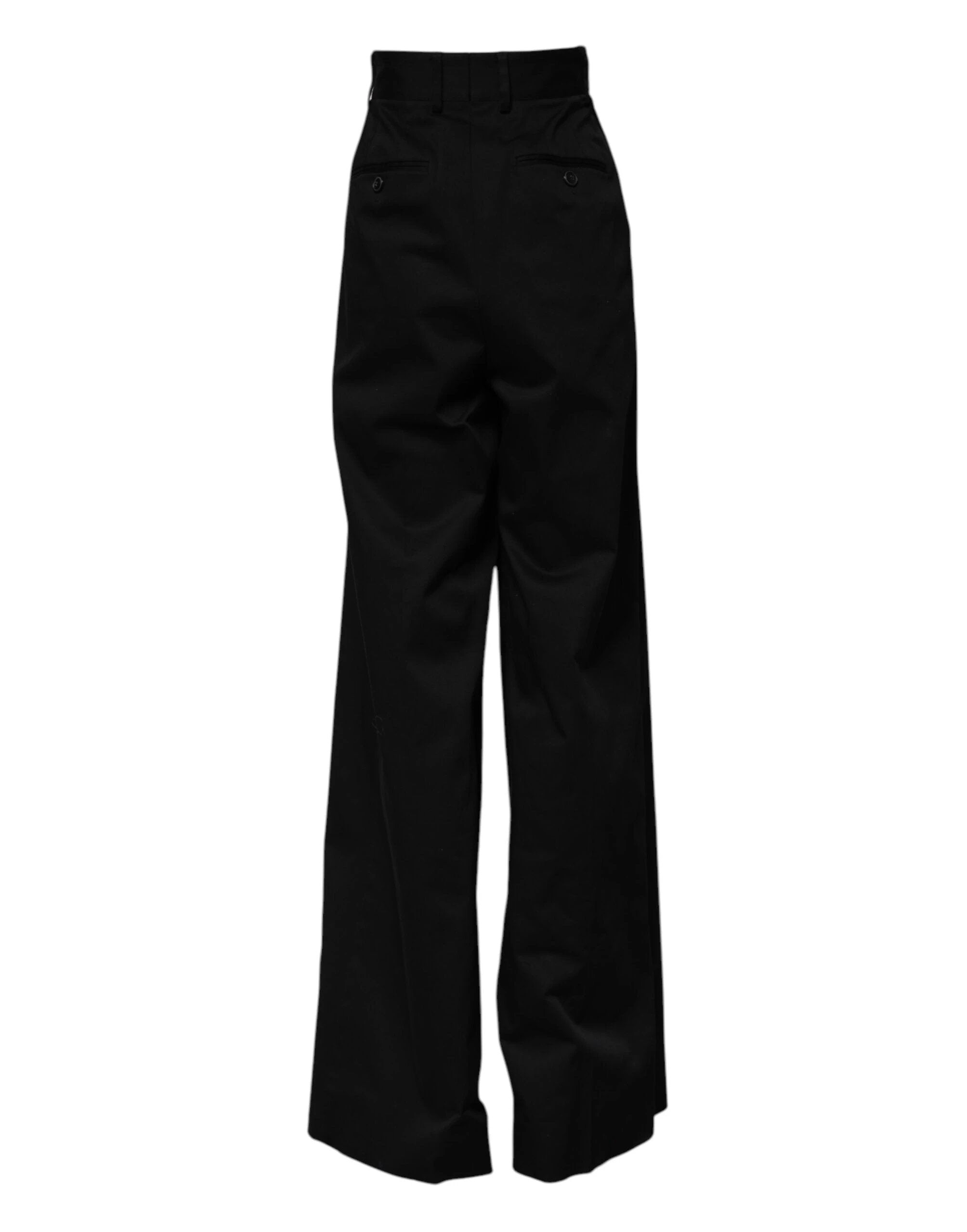 Dolce & Gabbana Black Cotton HighWaist Wide Leg Pants by Dolce & Gabbana