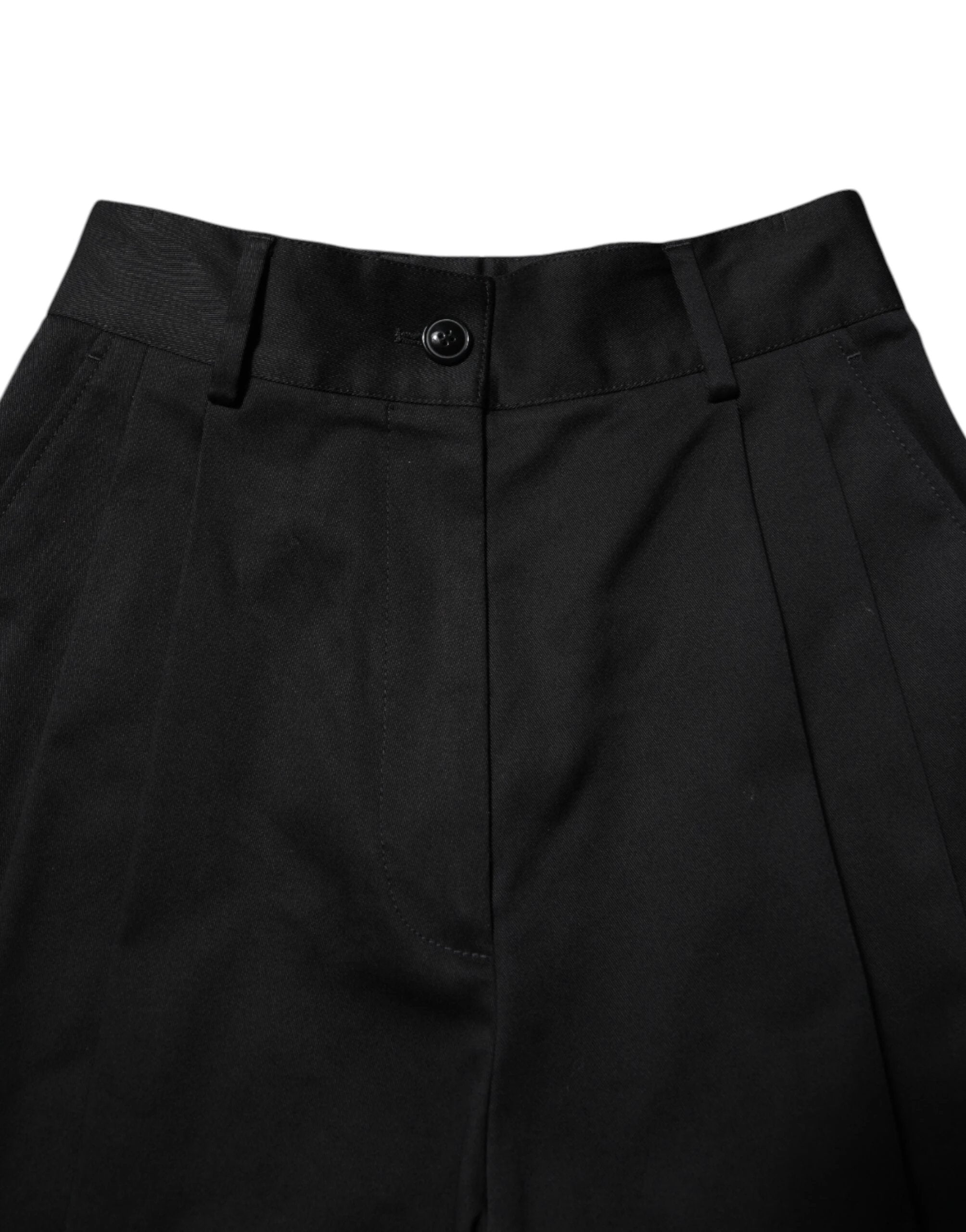 Dolce & Gabbana Black Cotton HighWaist Wide Leg Pants by Dolce & Gabbana