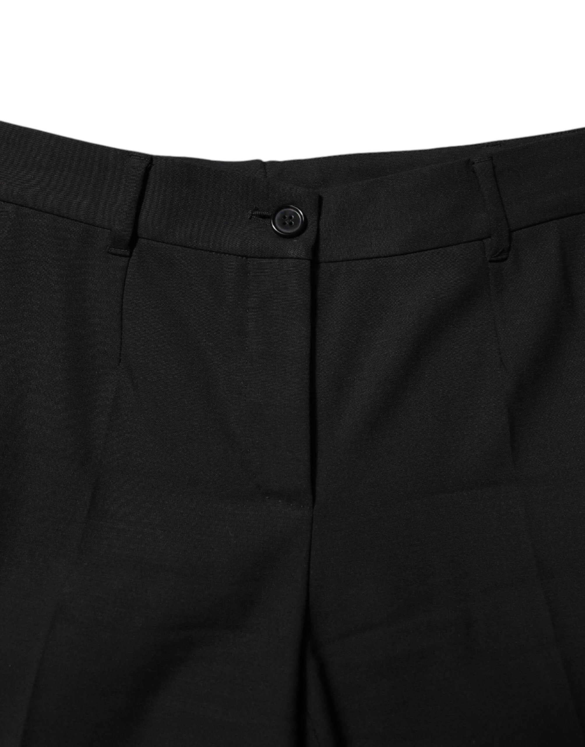 Dolce & Gabbana Black Wool High Waist Tapered Pants by Dolce & Gabbana