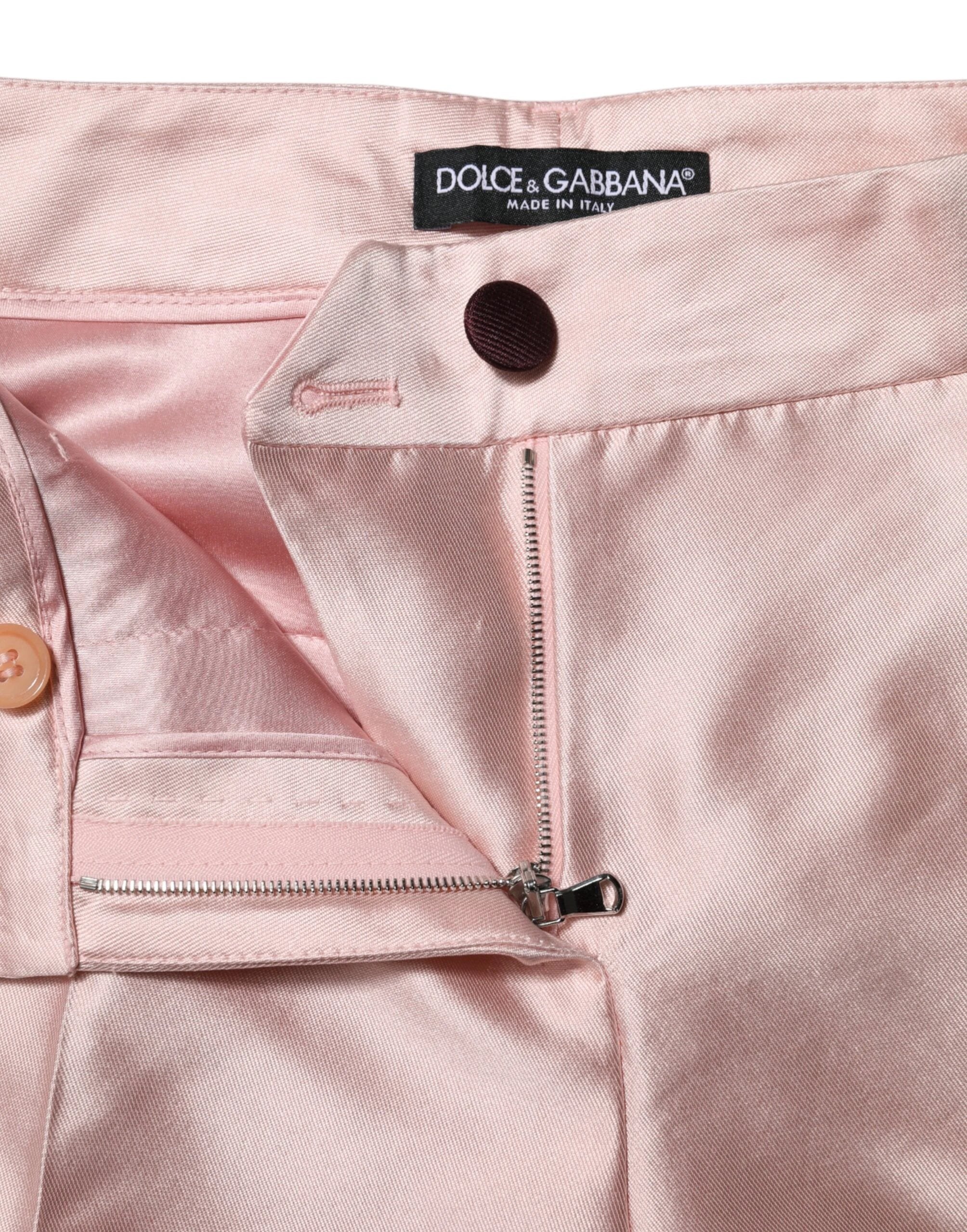 Dolce & Gabbana Pink Satin High Waist Tapered Pants by Dolce & Gabbana