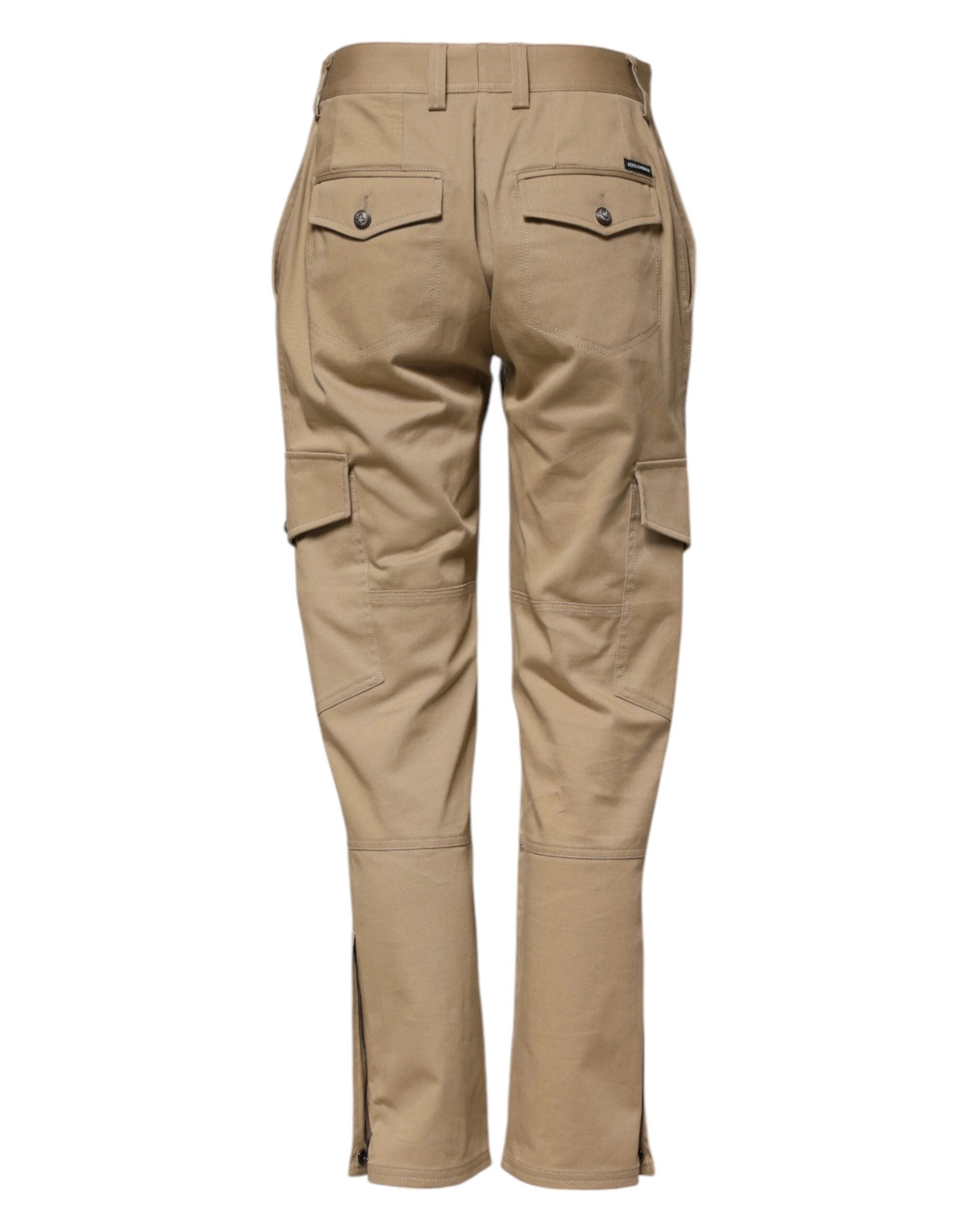 Dolce & Gabbana Beige Mid Waist Cargo Tapered Pants by Dolce & Gabbana