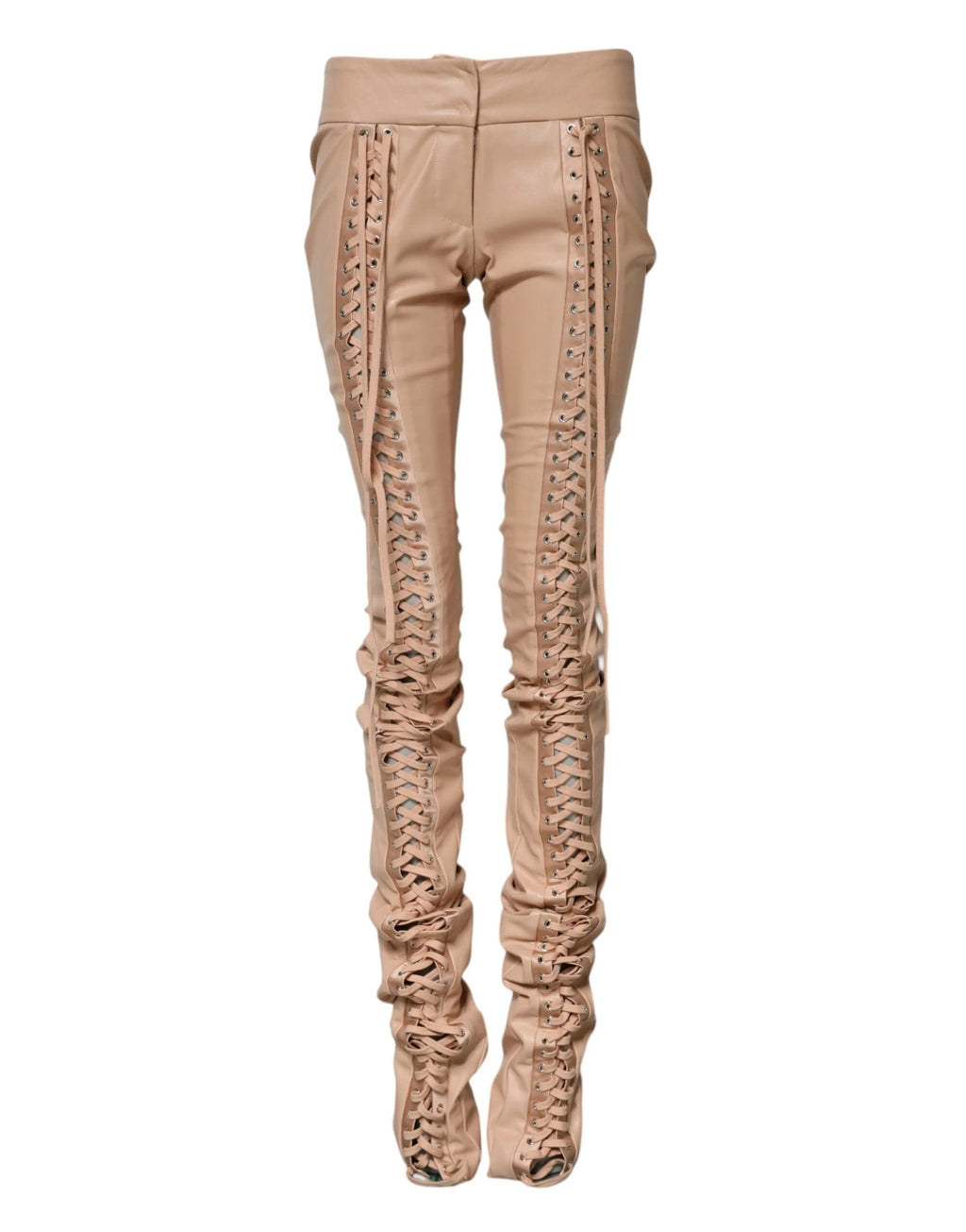 Dolce & Gabbana Beige Lace Details Mid Waist Skinny Pants by Dolce & Gabbana