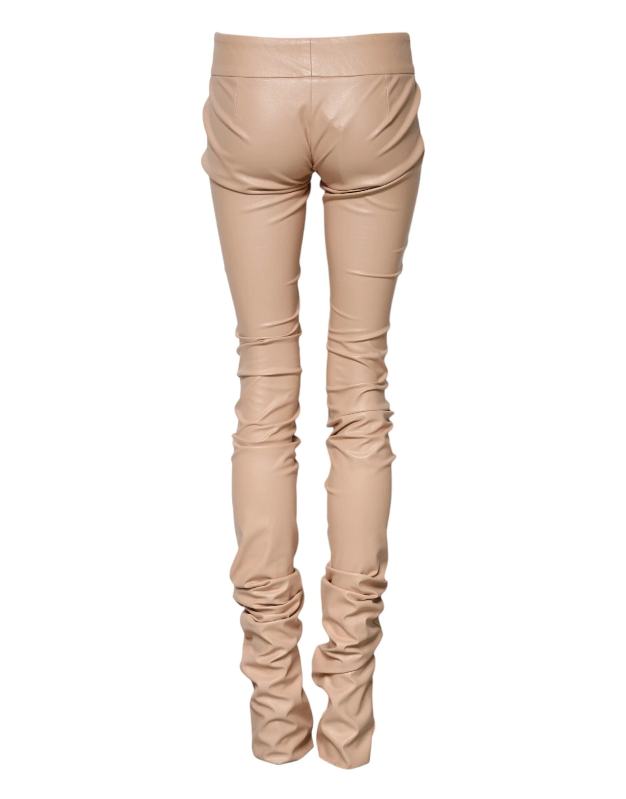 Dolce & Gabbana Beige Lace Details Mid Waist Skinny Pants by Dolce & Gabbana