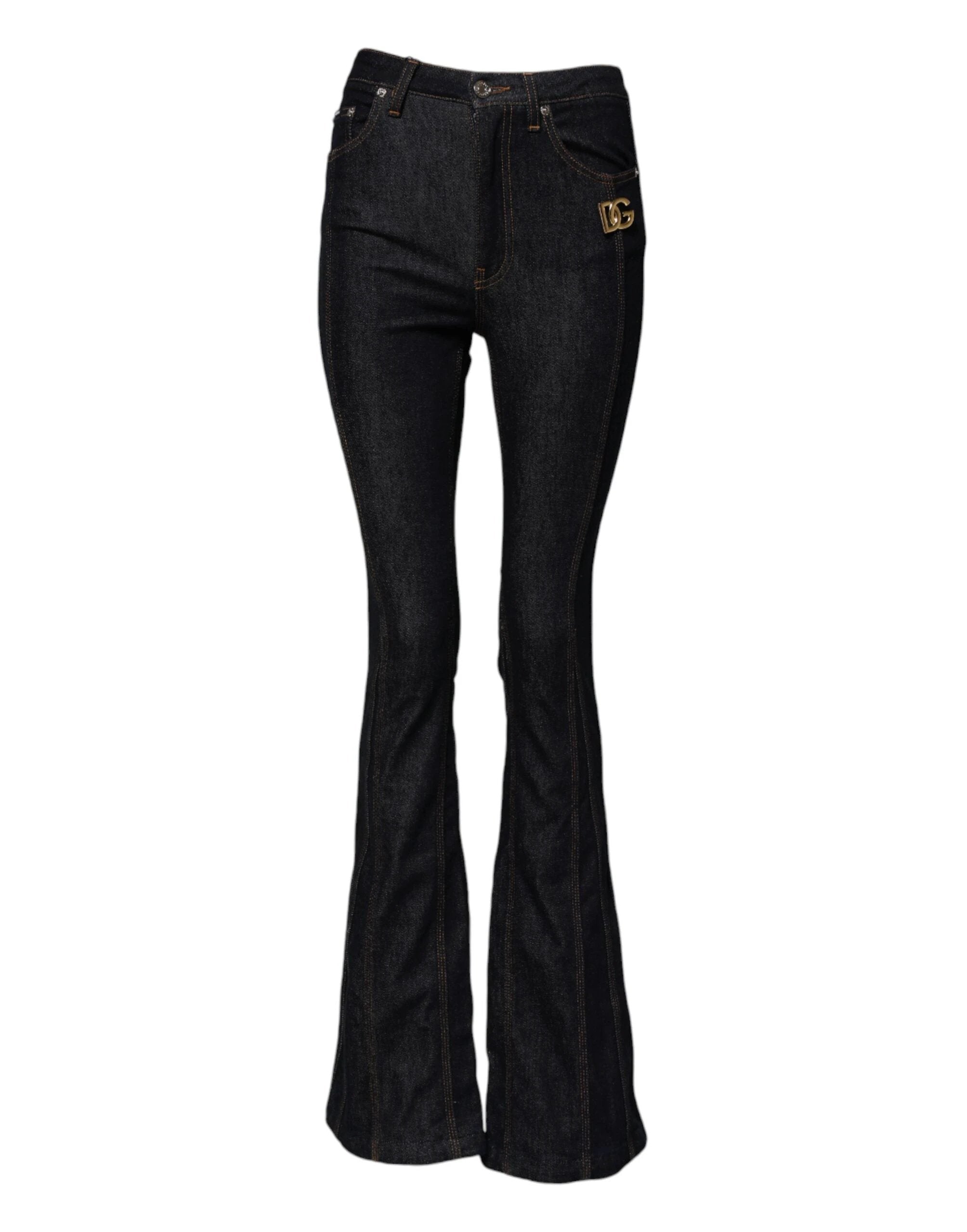 Dolce & Gabbana Black Cotton Mid Waist Bootcut Denim Jeans by Dolce & Gabbana