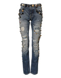 Dolce & Gabbana Blue Embellished Tattered SkinnyDenim Jeans by Dolce & Gabbana