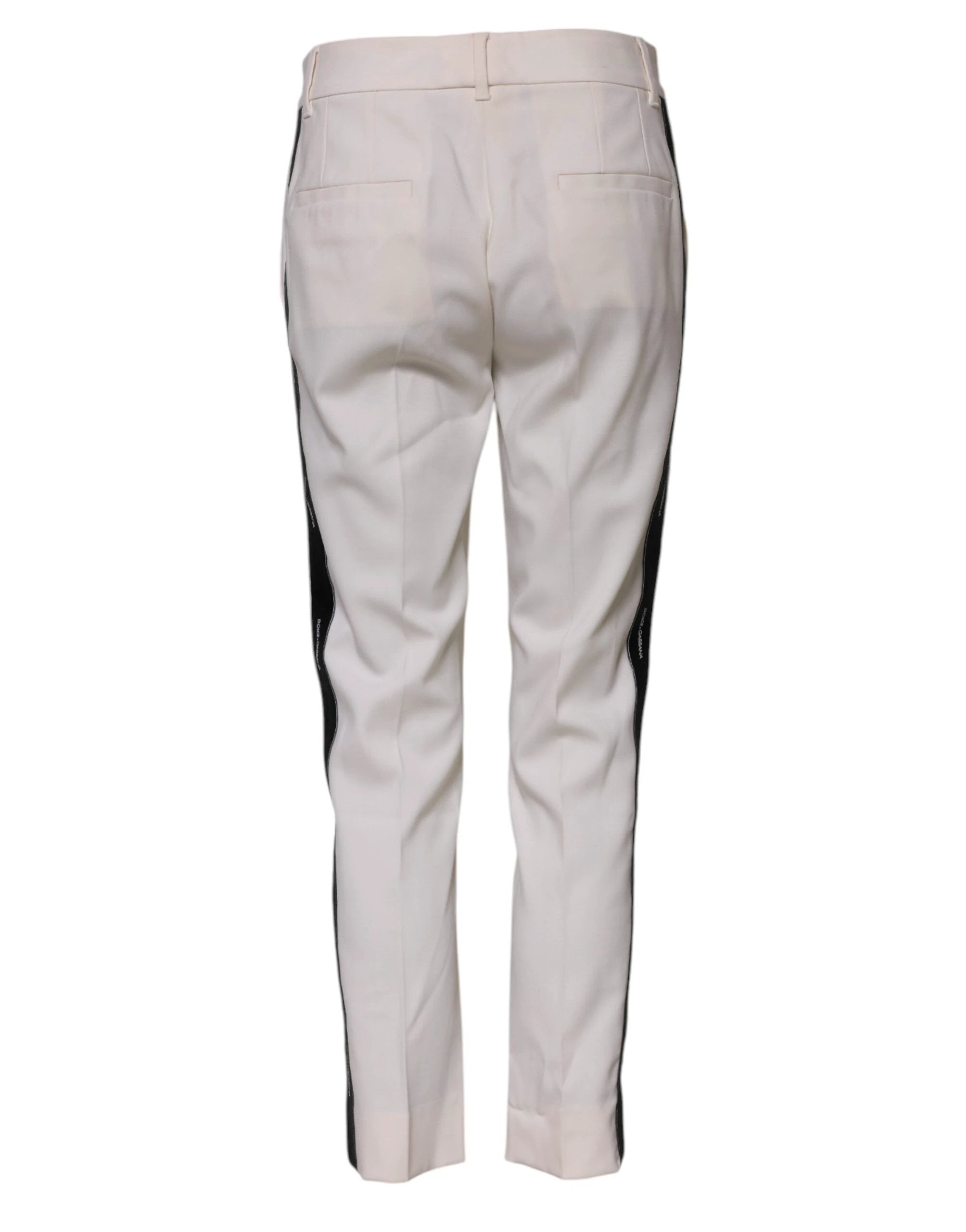 Dolce & Gabbana White Wool Mid Waist Tapered Trouser Pants by Dolce & Gabbana