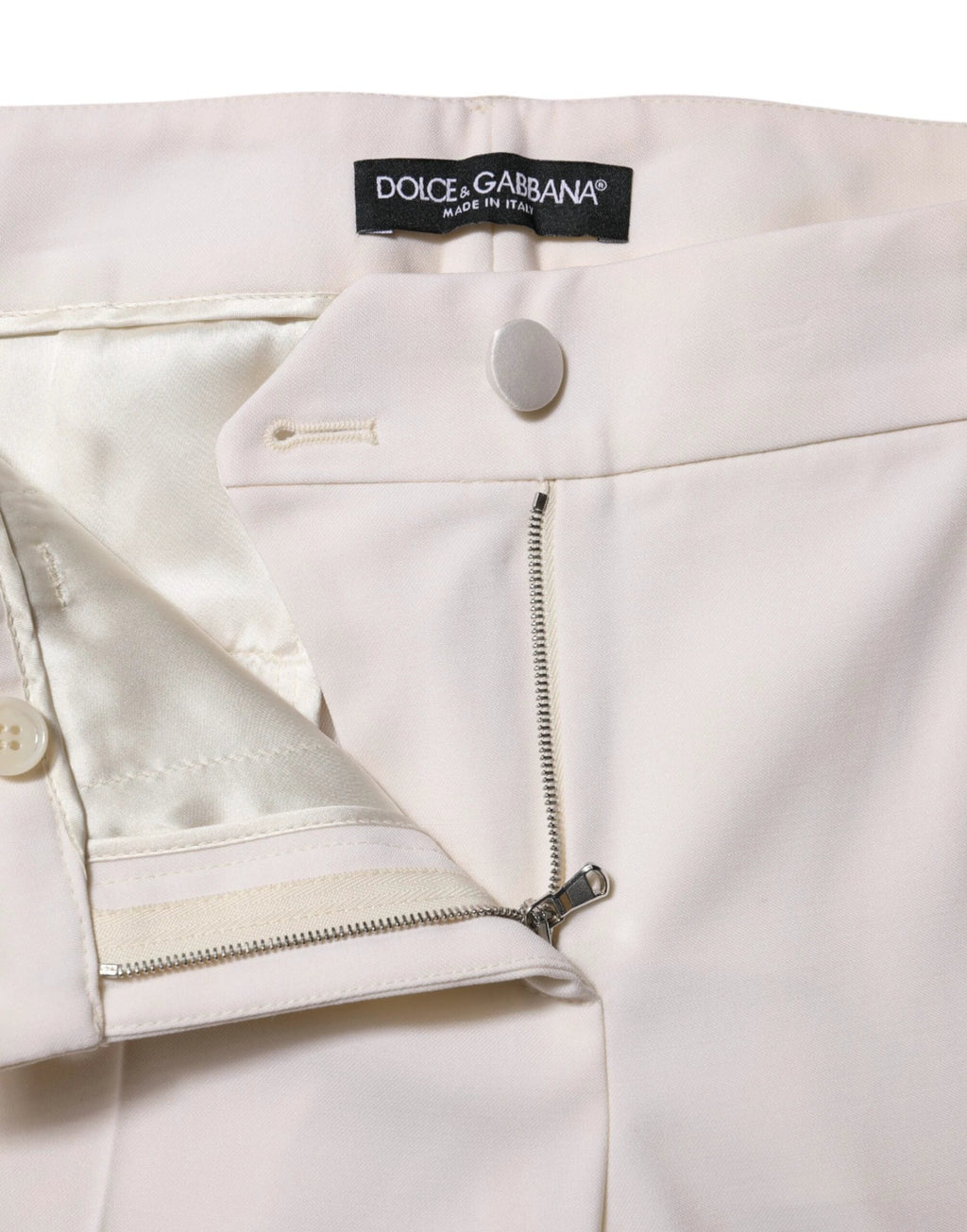 Dolce & Gabbana White Wool Mid Waist Tapered Trouser Pants by Dolce & Gabbana