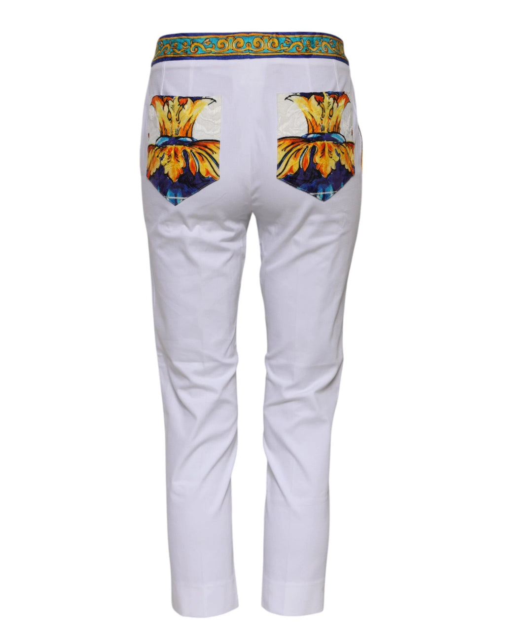 Dolce & Gabbana White Cotton Mid Waist Tapered Trouser Pants by Dolce & Gabbana