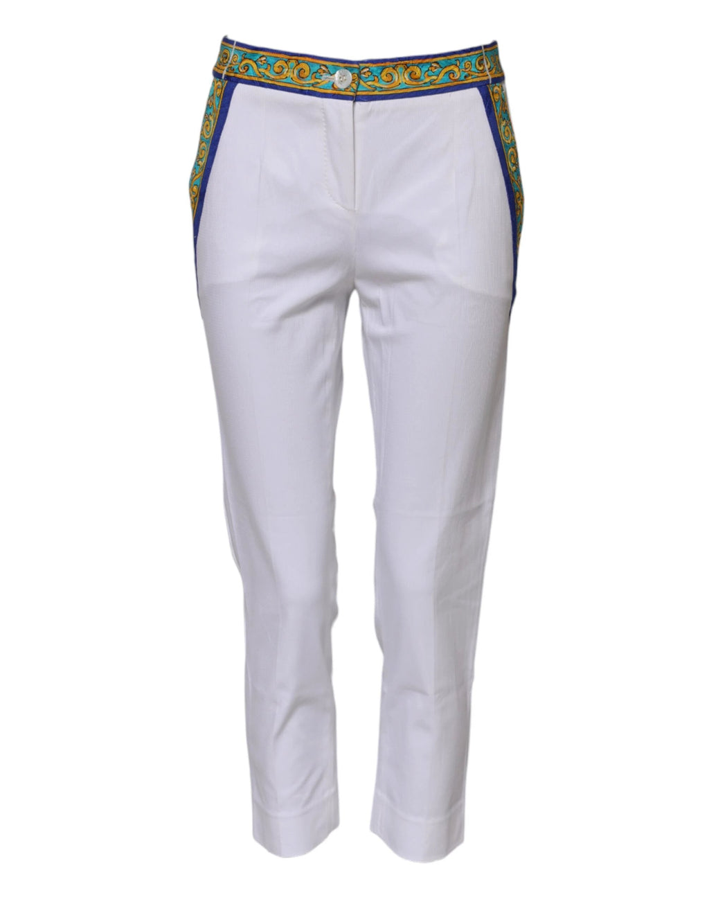 Dolce & Gabbana White Cotton Mid Waist Tapered Trouser Pants by Dolce & Gabbana
