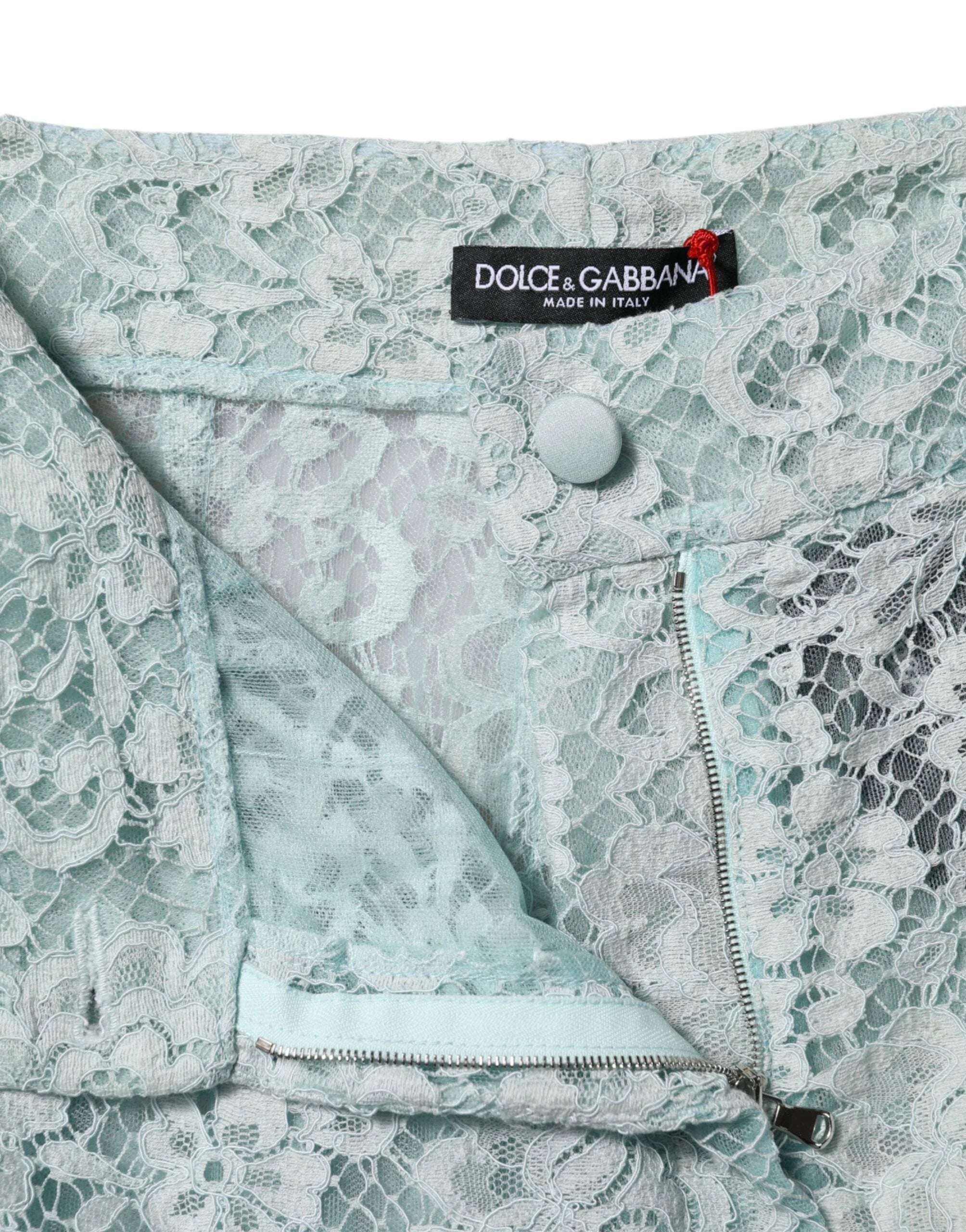 Dolce & Gabbana Mint Green Cotton Floral Lace Trousers Pants by Dolce & Gabbana