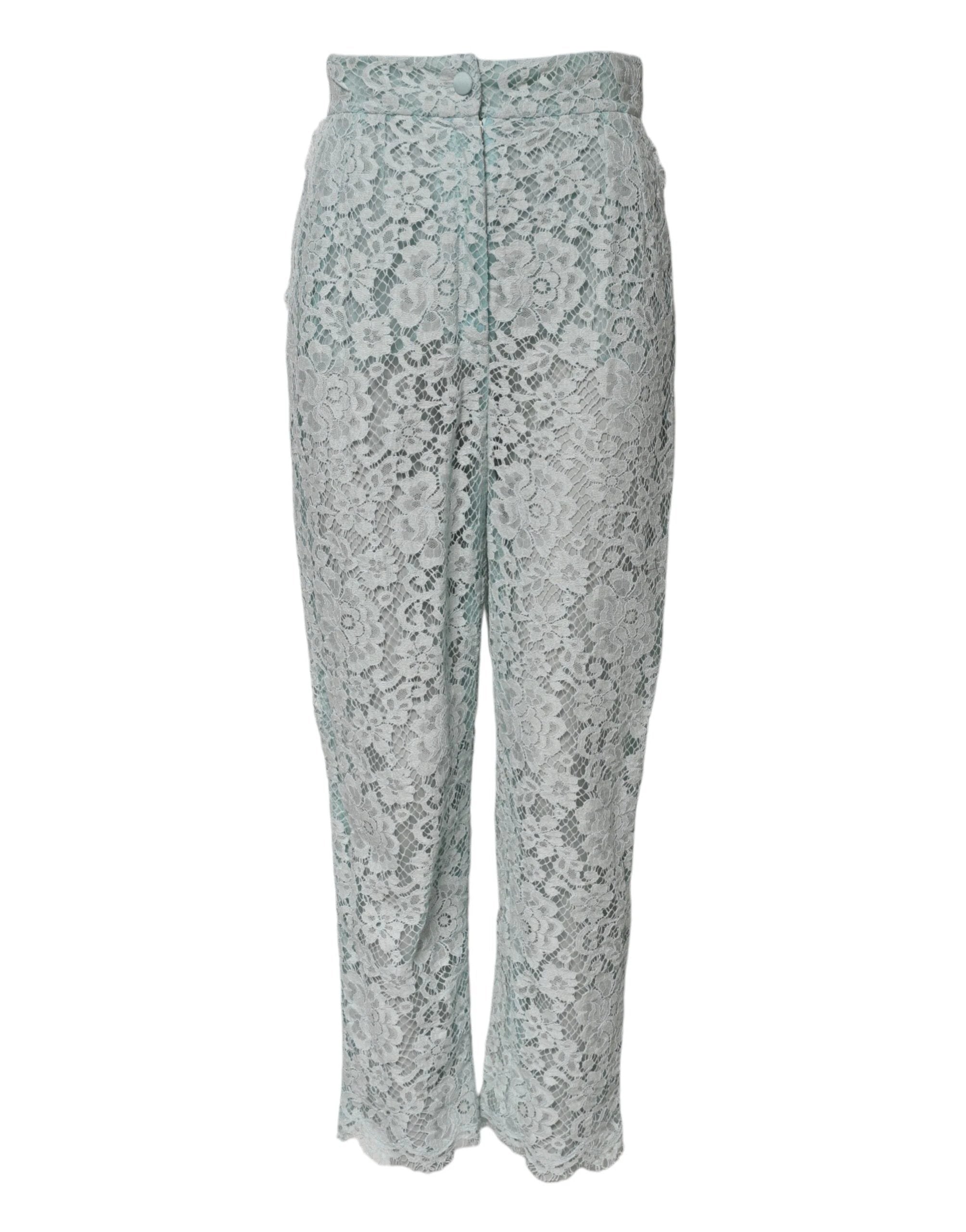 Dolce & Gabbana Mint Green Cotton Floral Lace Trousers Pants by Dolce & Gabbana