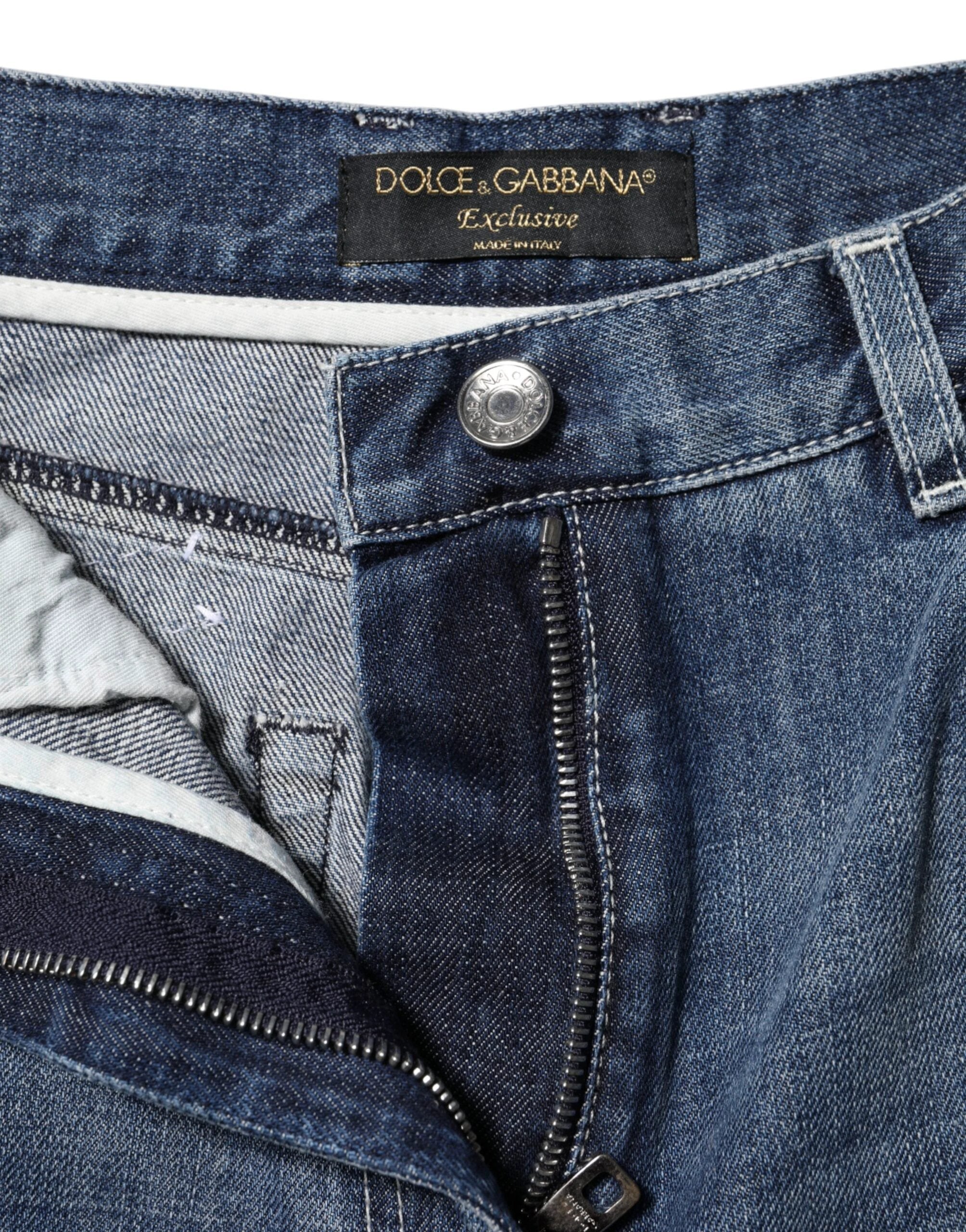 Dolce & Gabbana Blue Cotton High Waist Wide Leg Denim Jeans by Dolce & Gabbana