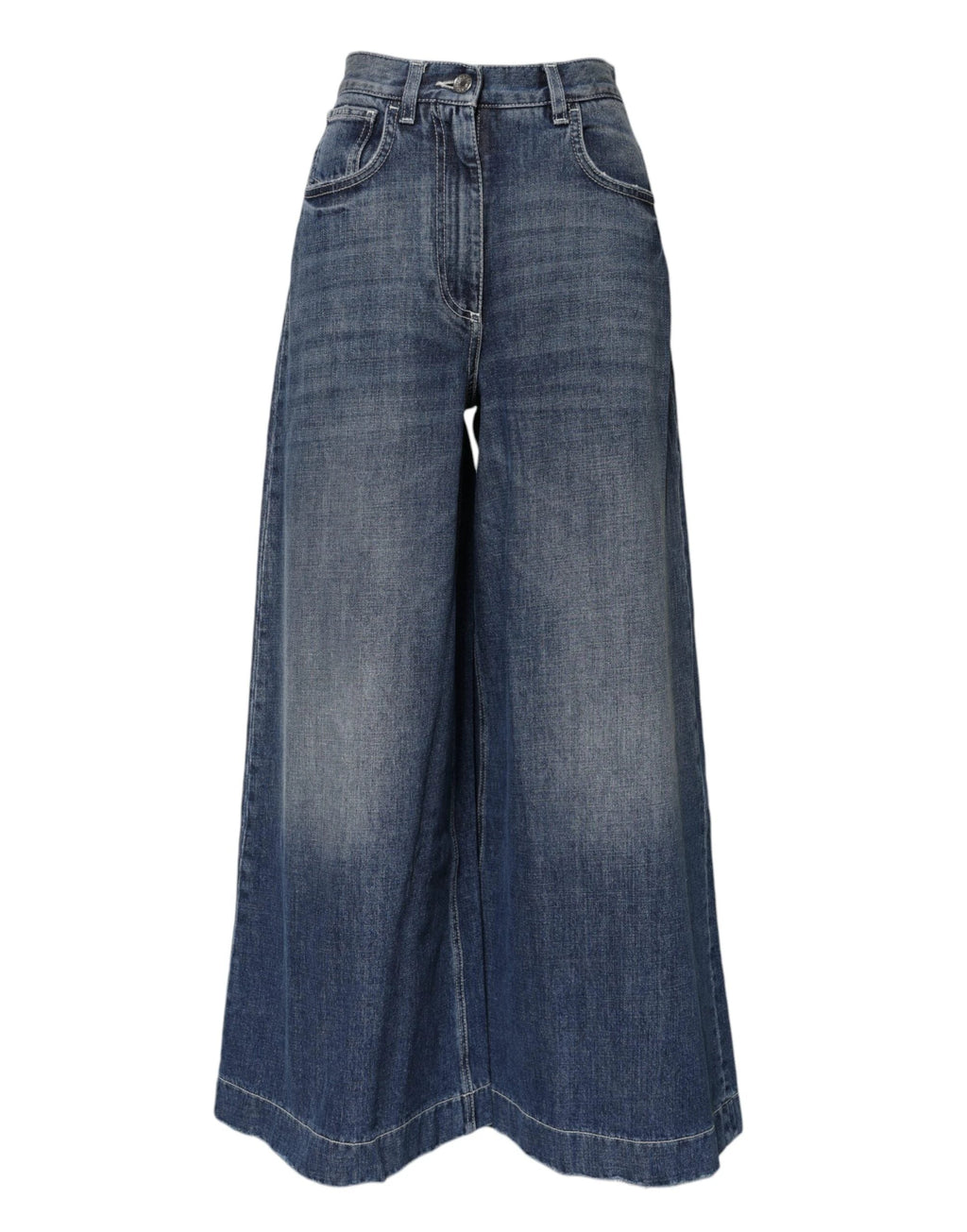 Dolce & Gabbana Blue Cotton High Waist Wide Leg Denim Jeans by Dolce & Gabbana