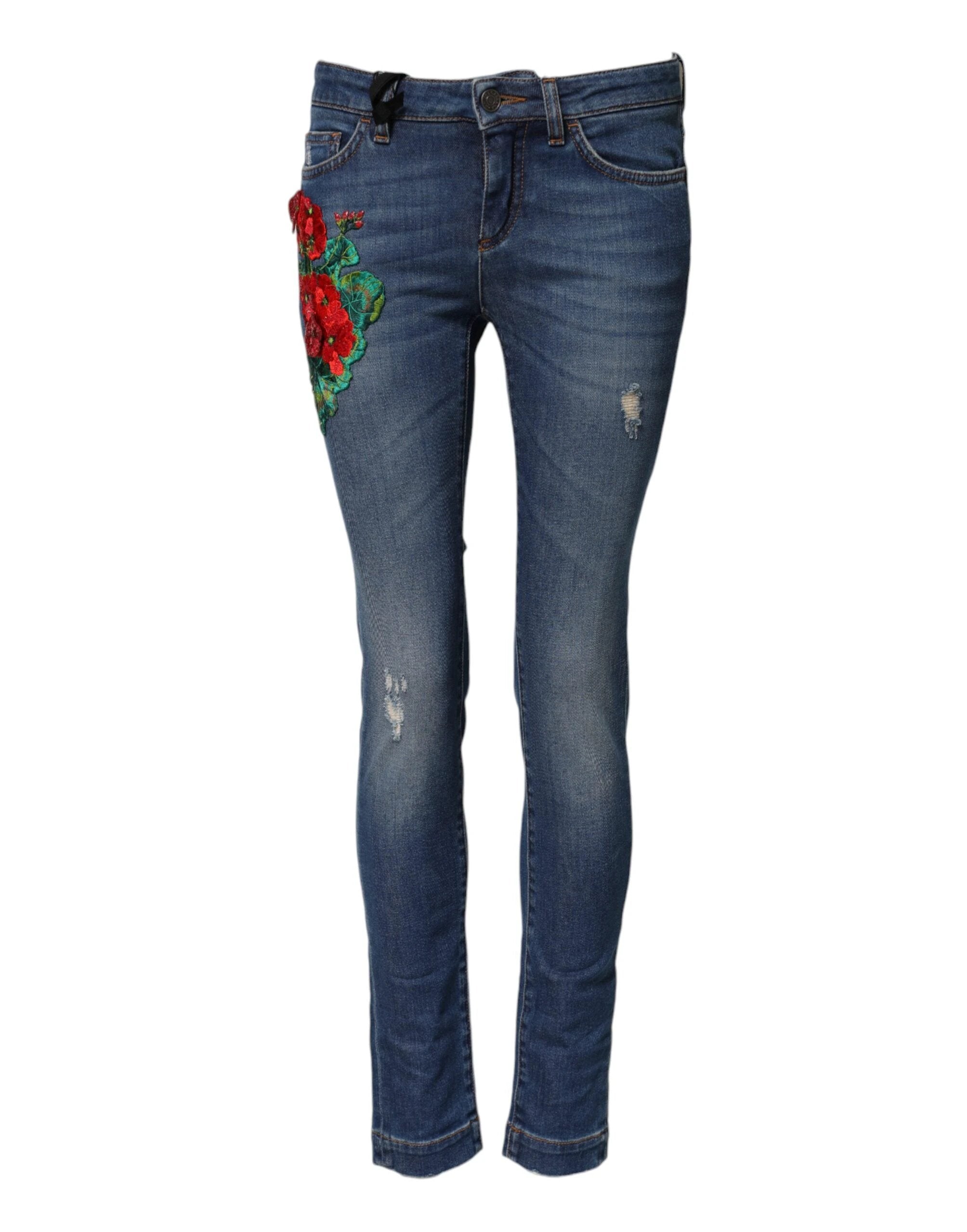 Dolce & Gabbana Blue Cotton Mid Waist Skinny Denim Jeans by Dolce & Gabbana