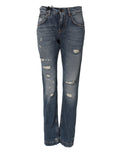 Dolce & Gabbana Blue Cotton Tattered Mid Waist Denim Jeans by Dolce & Gabbana