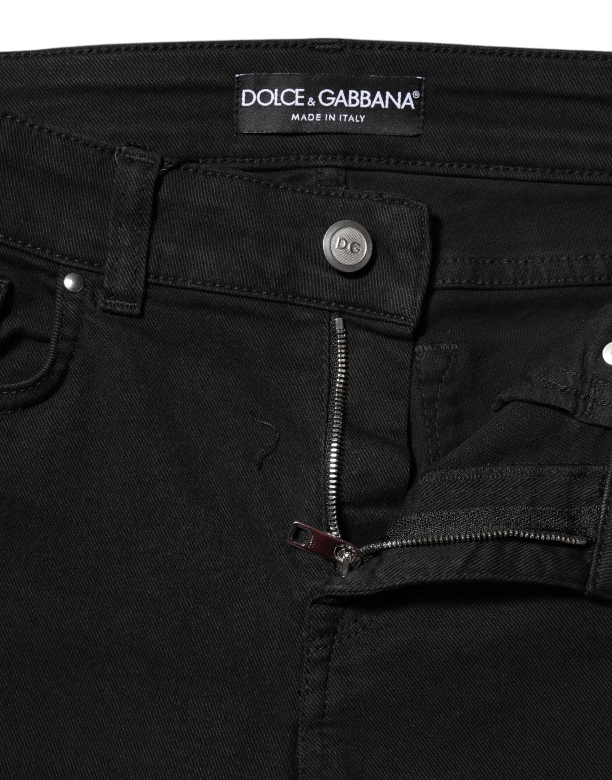 Dolce & Gabbana Black Cotton Logo Skinny MidWaist Denim Jeans by Dolce & Gabbana