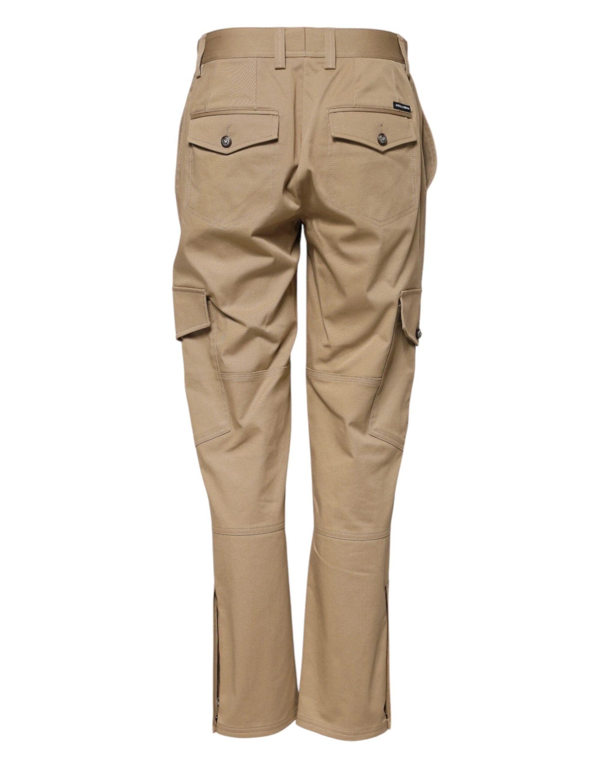 Dolce & Gabbana Beige Mid Waist Cargo Tapered Pants by Dolce & Gabbana