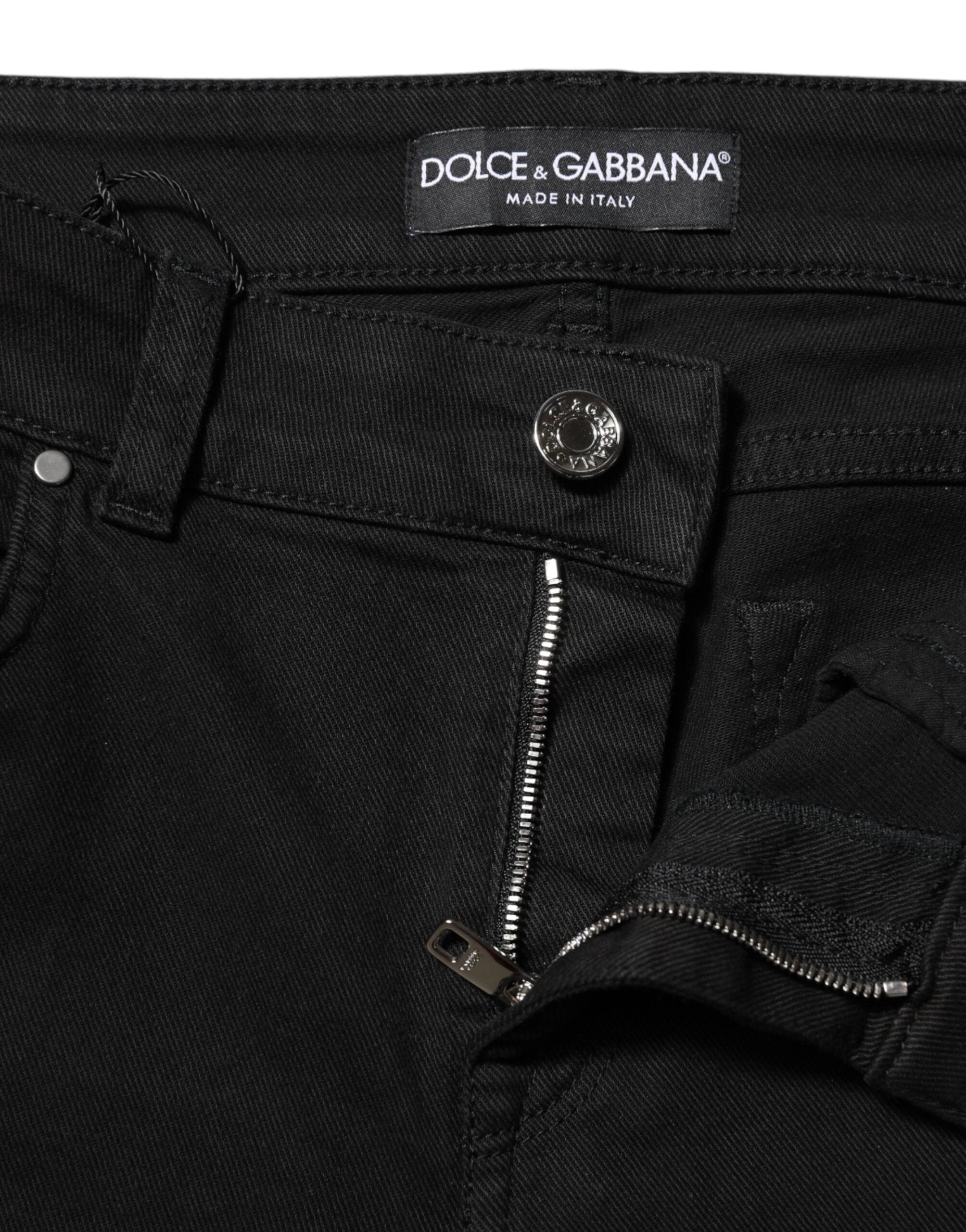 Dolce & Gabbana Black Cotton Skinny Mid Waist Denim Jeans by Dolce & Gabbana