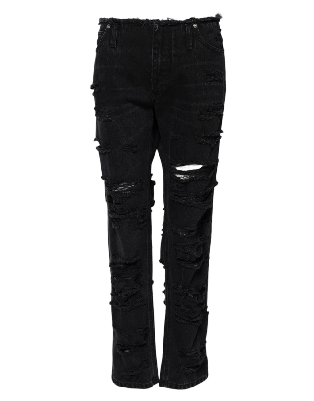 Dolce & Gabbana Black Cotton Tattered Mid Waist Denim Jeans by Dolce & Gabbana