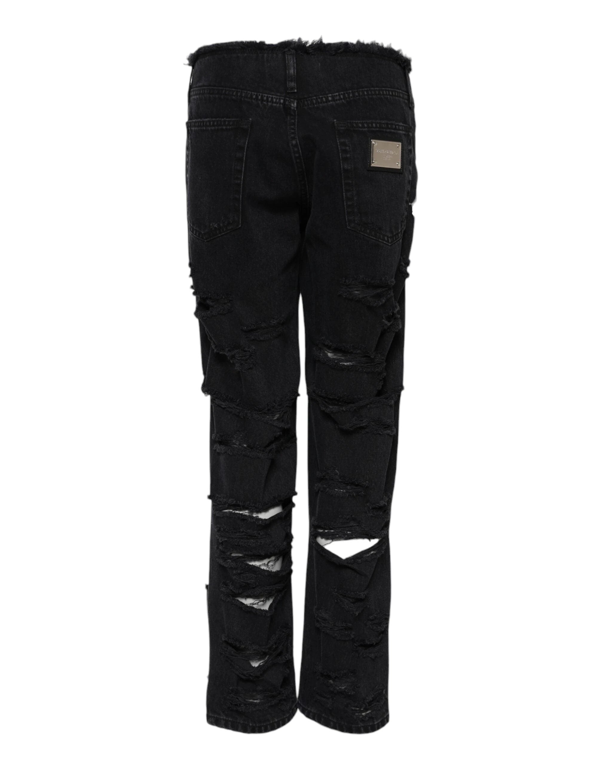 Dolce & Gabbana Black Cotton Tattered Mid Waist Denim Jeans by Dolce & Gabbana