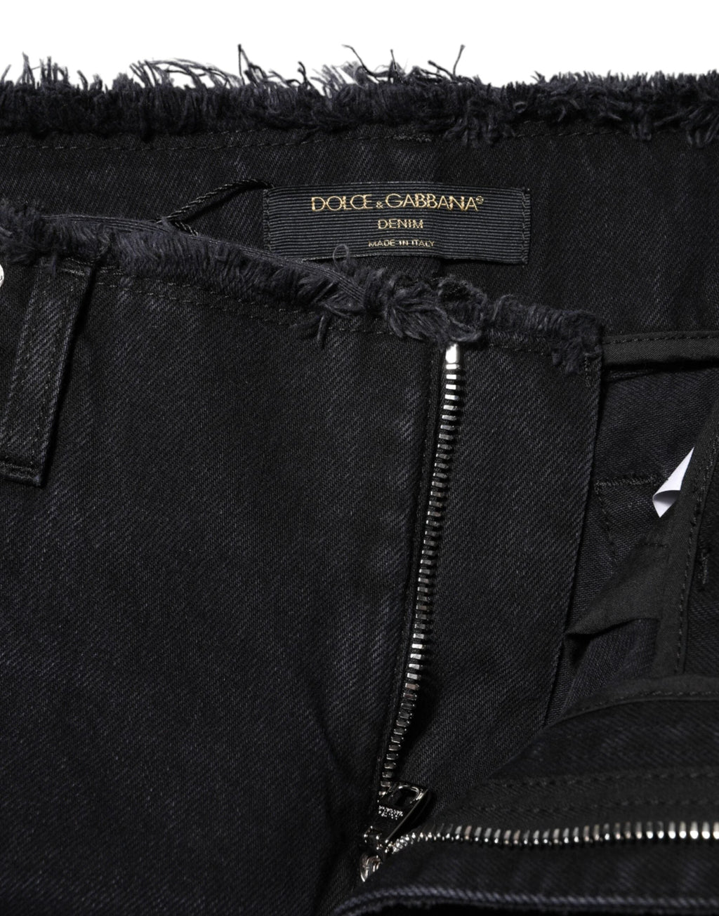 Dolce & Gabbana Black Cotton Tattered Mid Waist Denim Jeans by Dolce & Gabbana