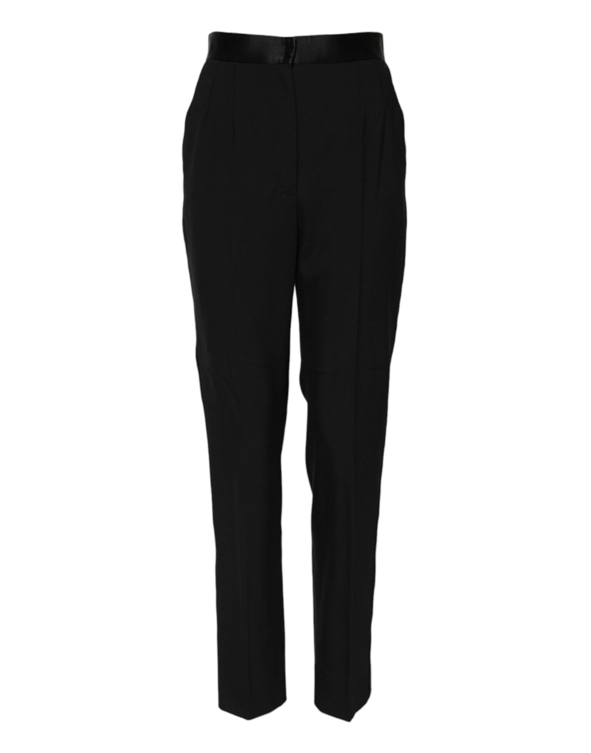 Dolce & Gabbana Black Wool Tapered High Waist Pants by Dolce & Gabbana