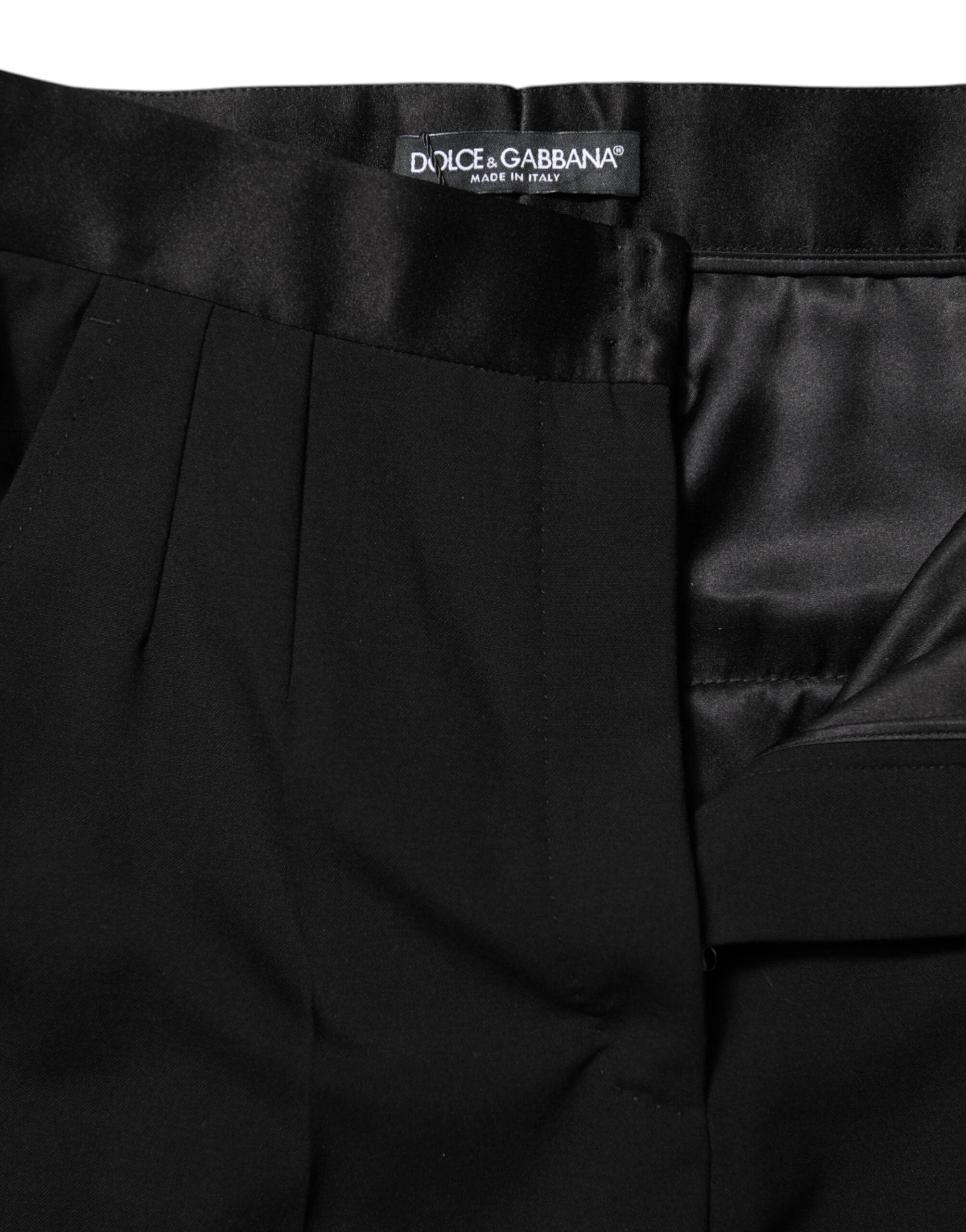 Dolce & Gabbana Black Wool Tapered High Waist Pants by Dolce & Gabbana