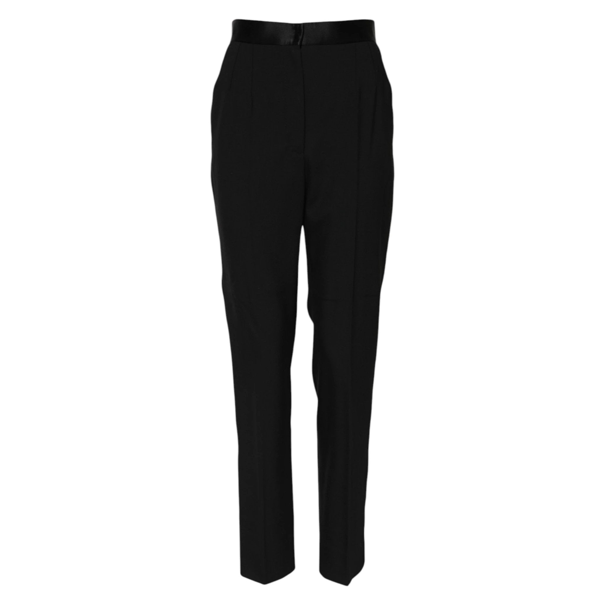 Dolce & Gabbana Black Wool Tapered High Waist Pants by Dolce & Gabbana