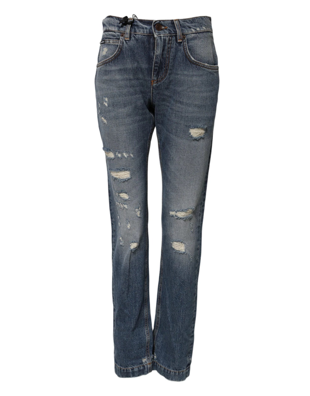Dolce & Gabbana Blue Cotton Boyfriend Tattered Denim Jeans by Dolce & Gabbana