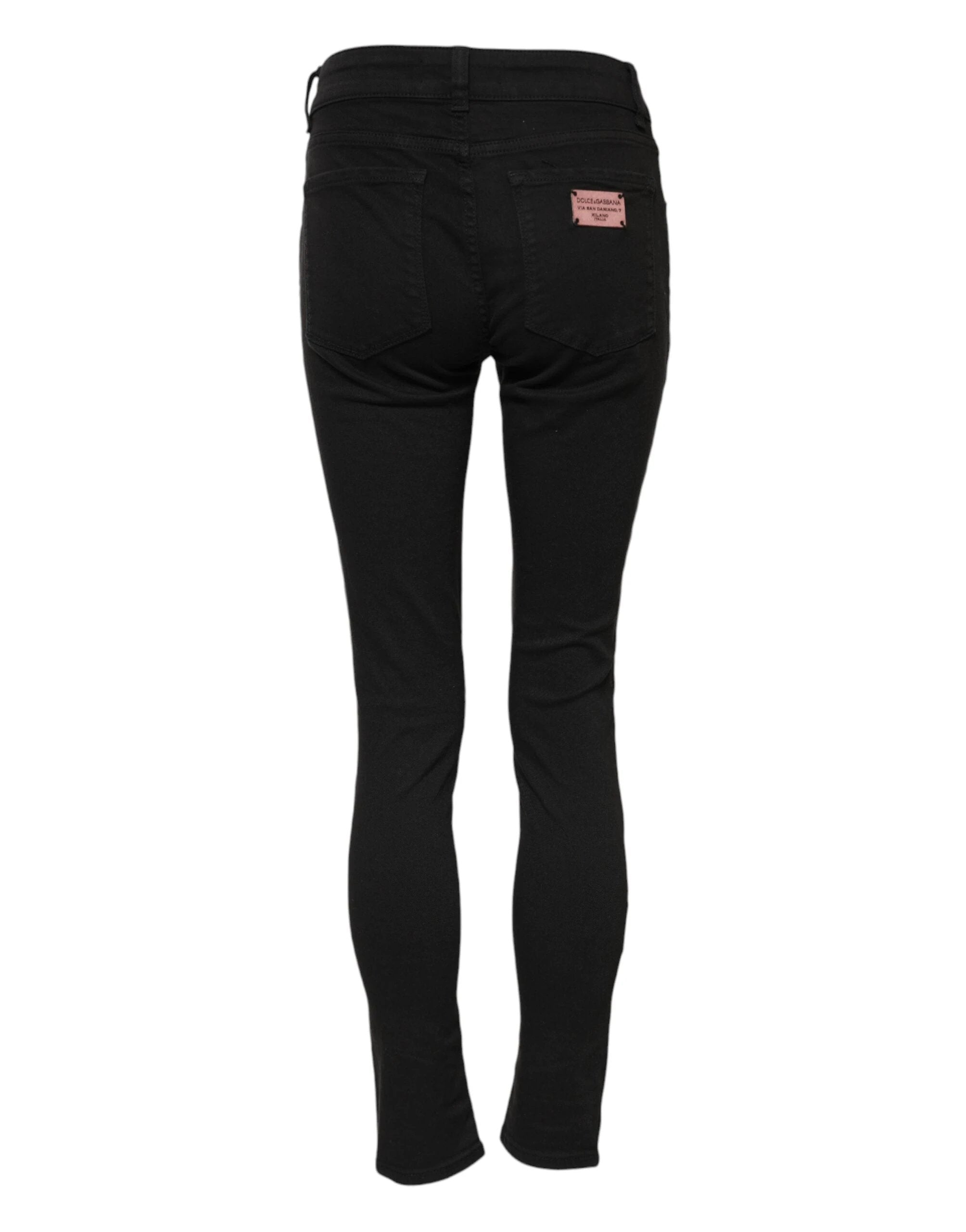 Dolce & Gabbana Black Cotton Skinny Mid Waist Denim Jeans by Dolce & Gabbana
