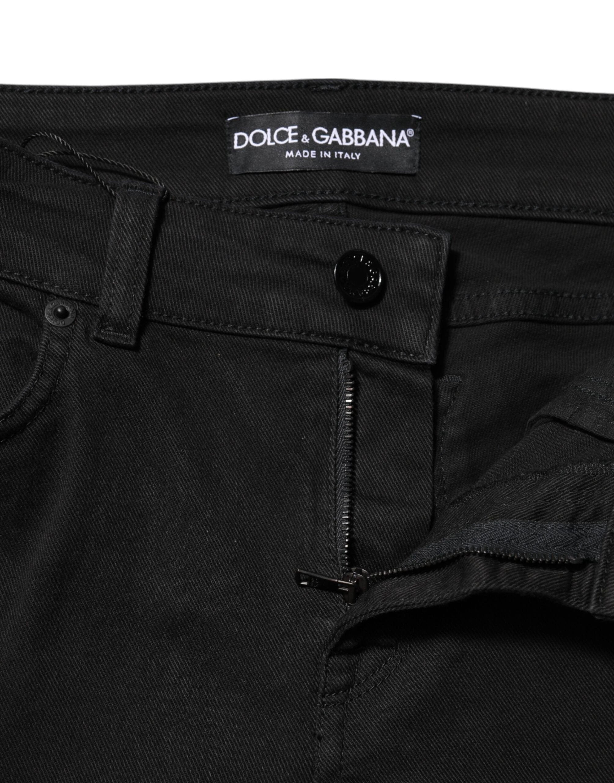 Dolce & Gabbana Black Cotton Skinny Mid Waist Denim Jeans by Dolce & Gabbana
